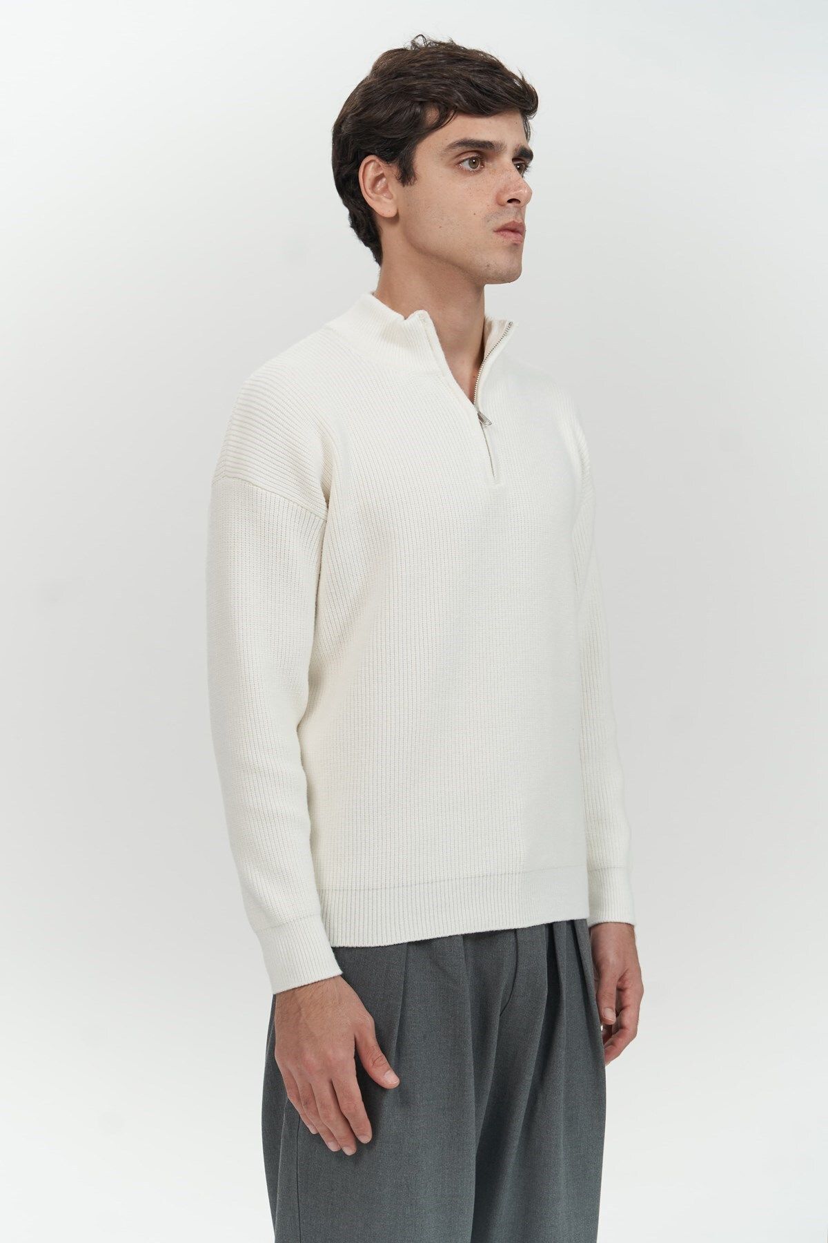 Mai Collection Mathis Ekru Balıkçı Yaka Erkek Triko Kazak görsel 3