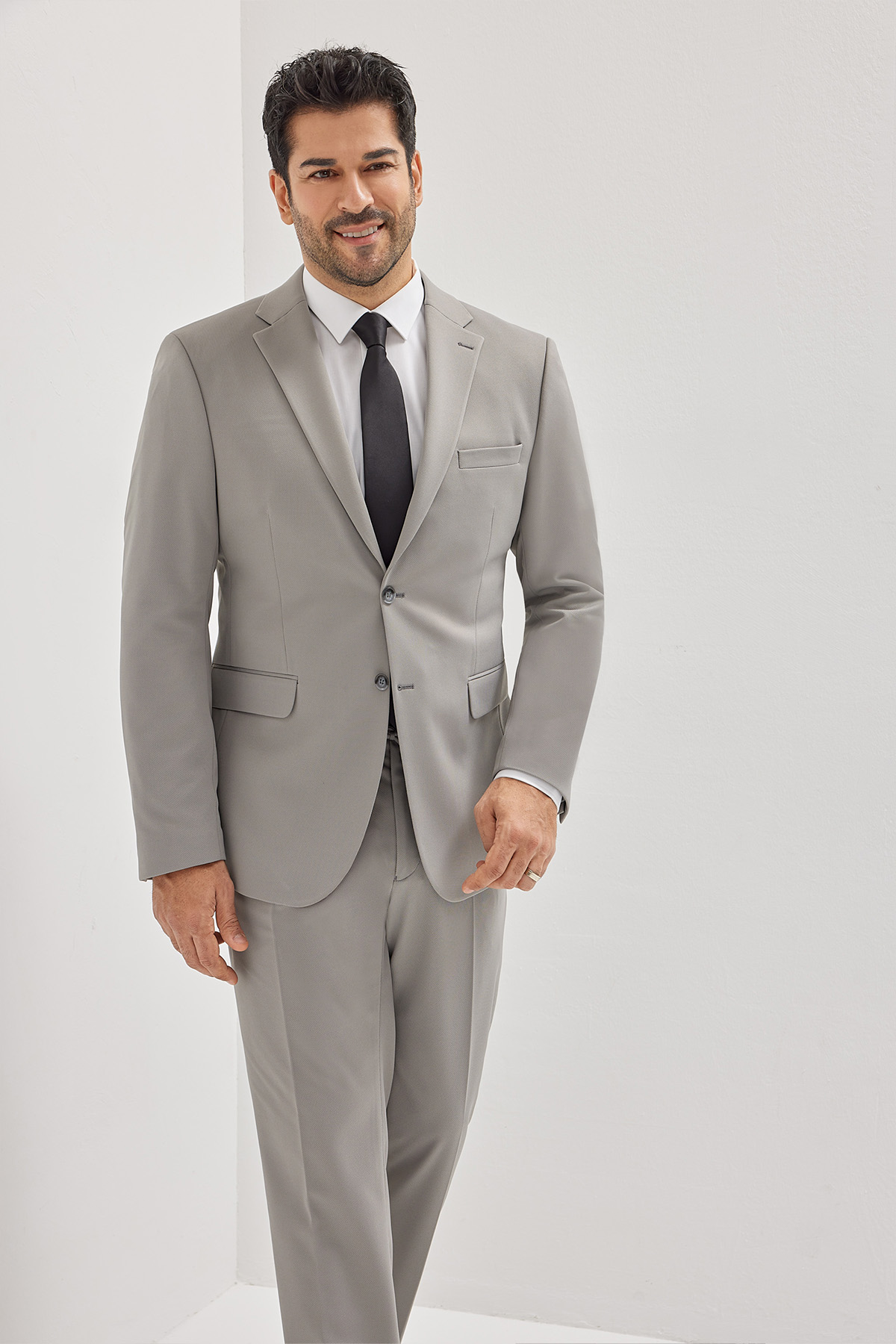 AC&Co / Altınyıldız Classics Erkek Gri Slim Fit Dar Kesim Mono Yaka Beli Bağlamalı Kapak Cepli Esnek Takım Elbise görsel 3