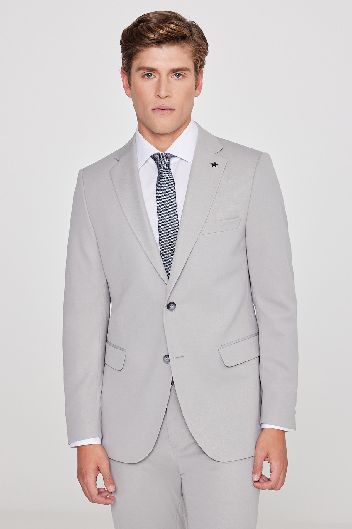 AC&Co / Altınyıldız Classics Erkek Gri Slim Fit Dar Kesim Mono Yaka Beli Bağlamalı Kapak Cepli Esnek Takım Elbise görsel 4