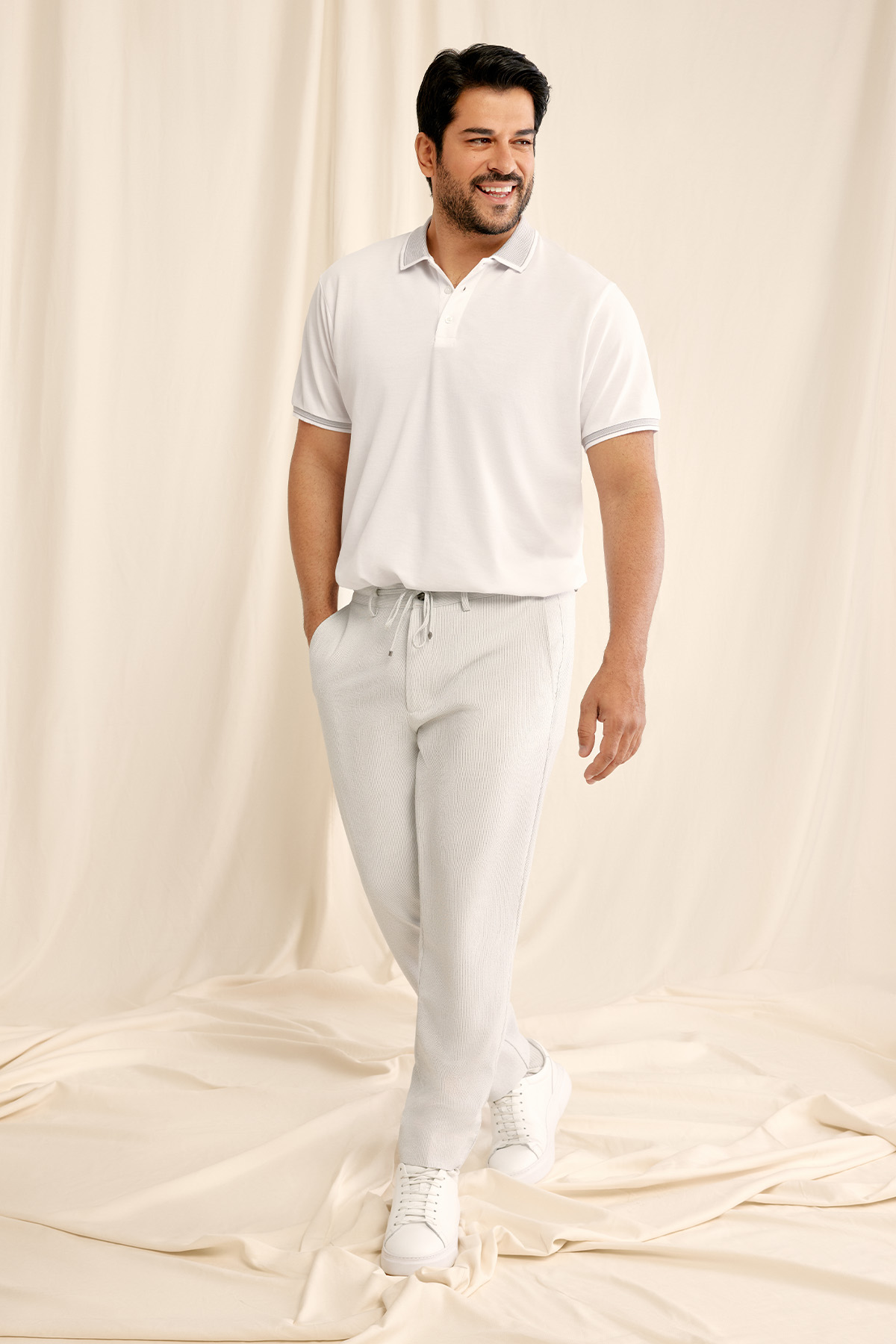 AC&Co / Altınyıldız Classics Erkek Gri Slim Fit Dar Kesim Beli Bağlamalı Yan Cepli Casual Jogger Pantolon