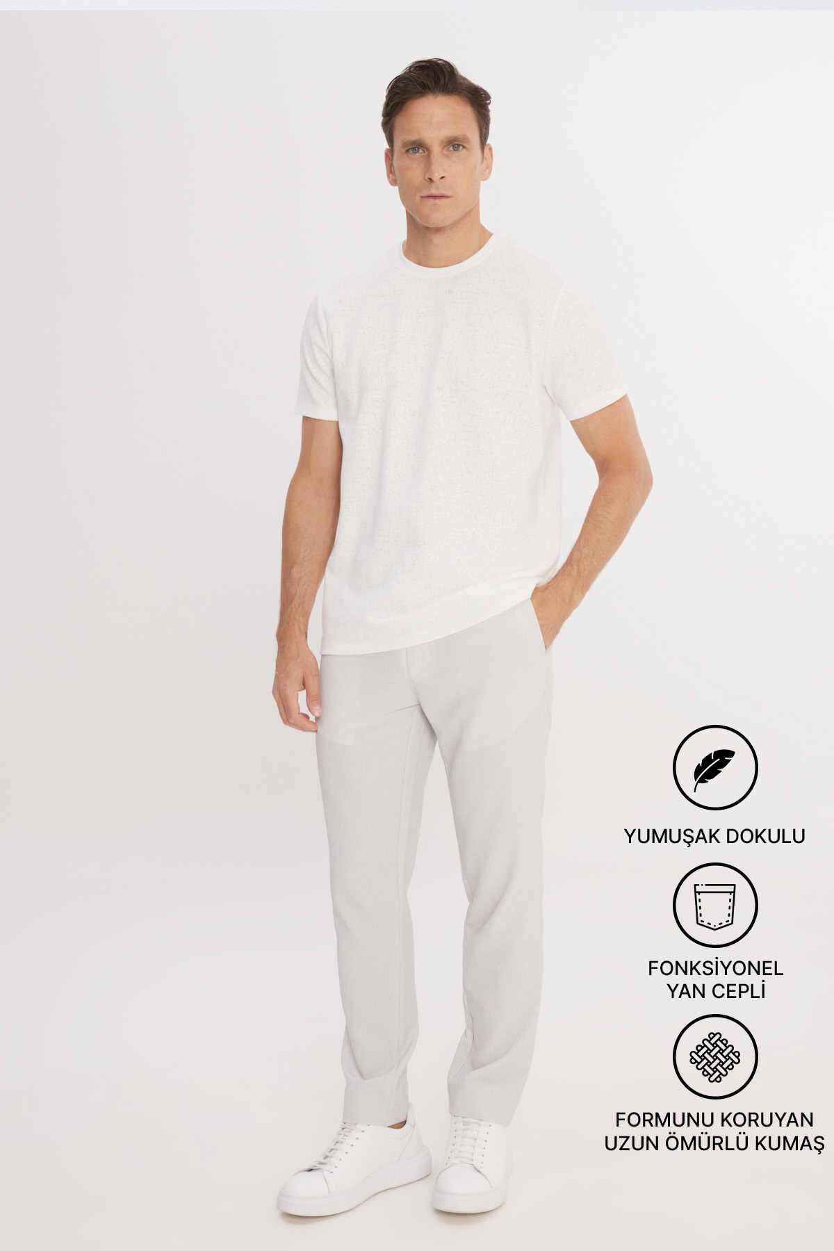 AC&Co / Altınyıldız Classics Erkek Gri Slim Fit Dar Kesim Beli Bağlamalı Yan Cepli Casual Jogger Pantolon görsel 2
