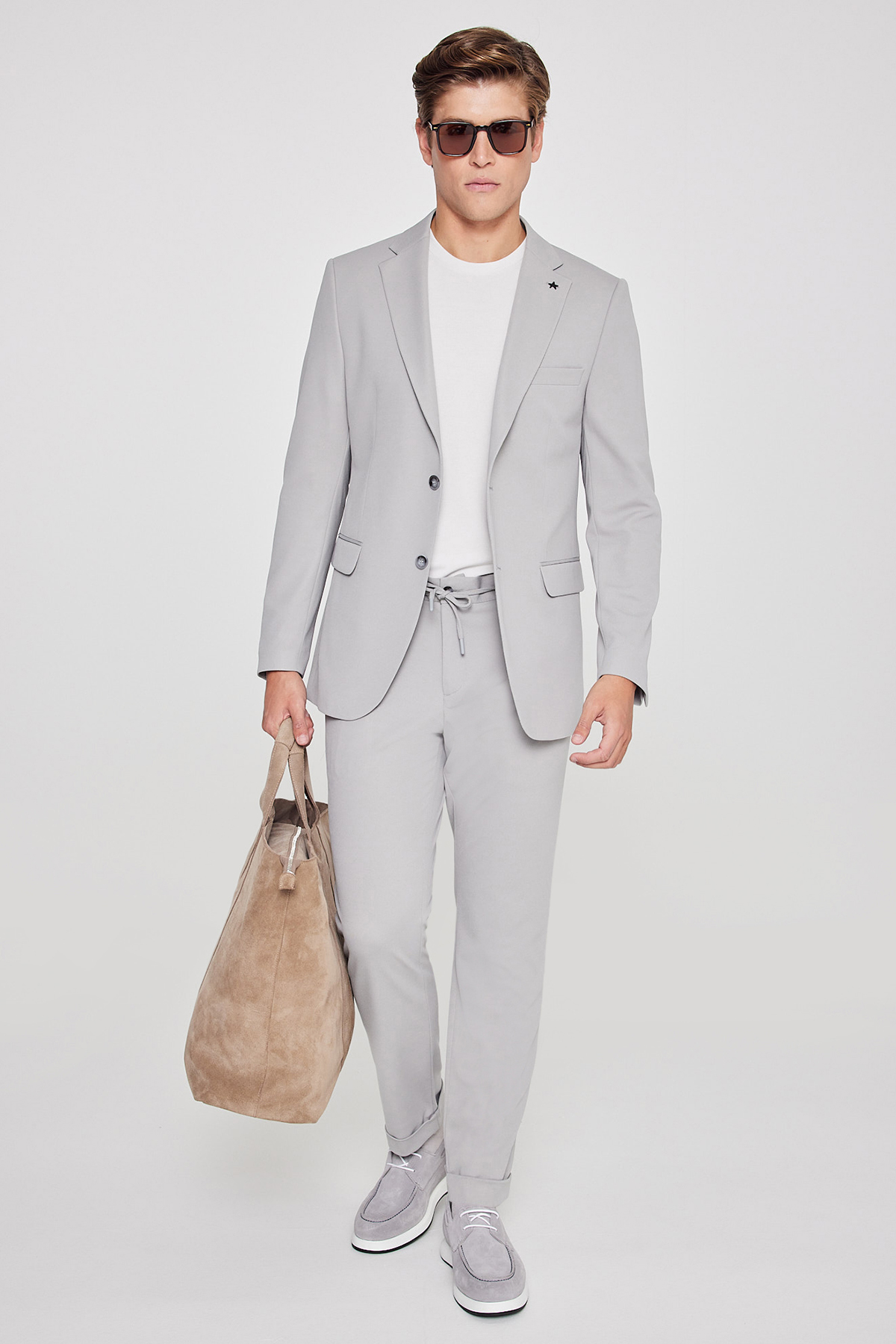 AC&Co / Altınyıldız Classics Erkek Gri Slim Fit Dar Kesim Mono Yaka Beli Bağlamalı Kapak Cepli Esnek Takım Elbise görsel 7