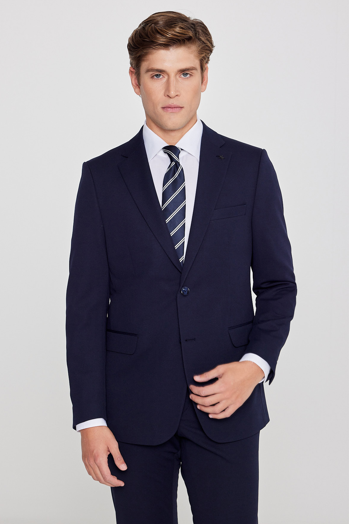 AC&Co / Altınyıldız Classics Erkek Lacivert Slim Fit Dar Kesim Mono Yaka Beli Bağlamalı Kapak Cepli Esnek Takım Elbise görsel 2