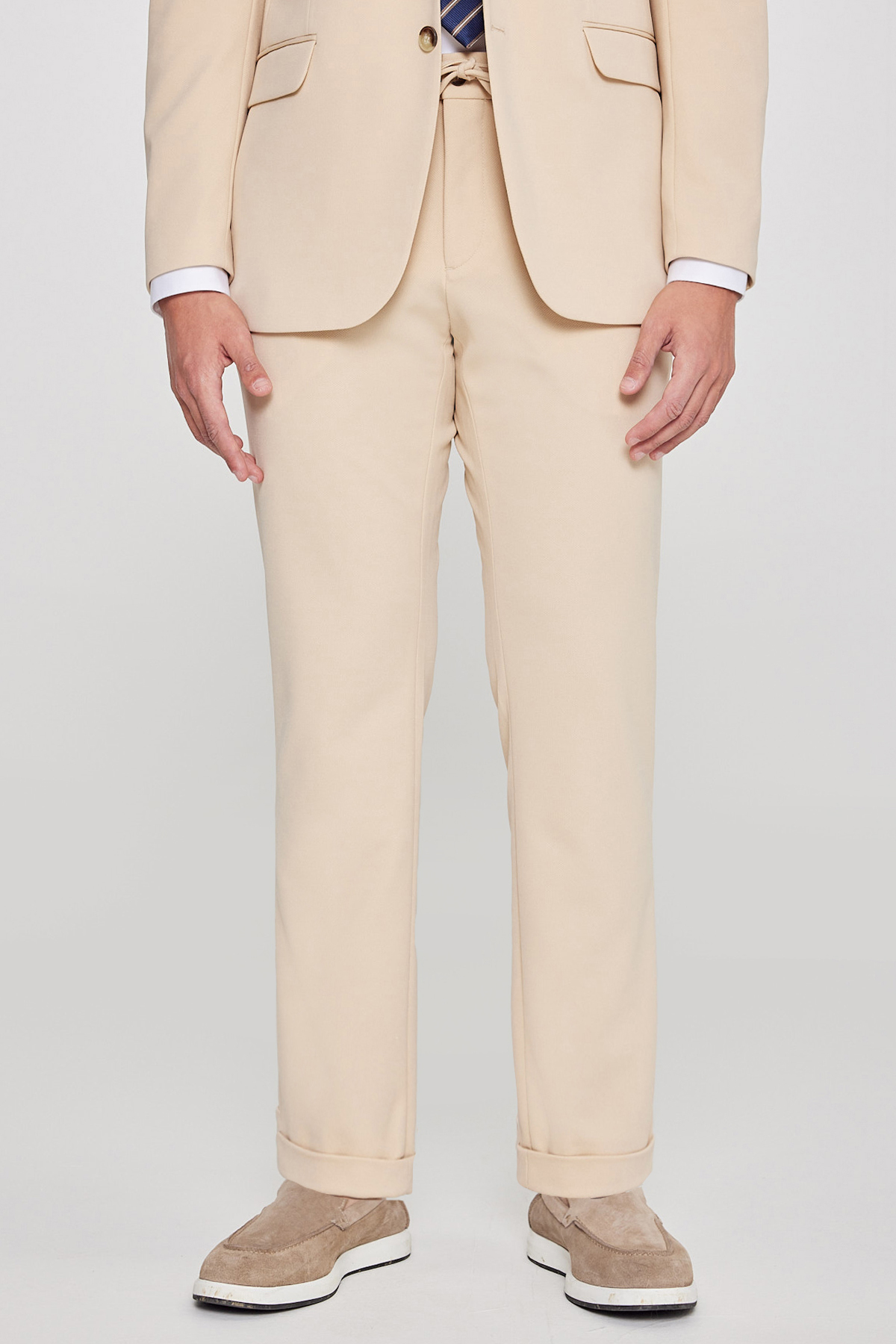 AC&Co / Altınyıldız Classics Erkek Bej Slim Fit Dar Kesim Mono Yaka Beli Bağlamalı Kapak Cepli Esnek Takım Elbise görsel 6