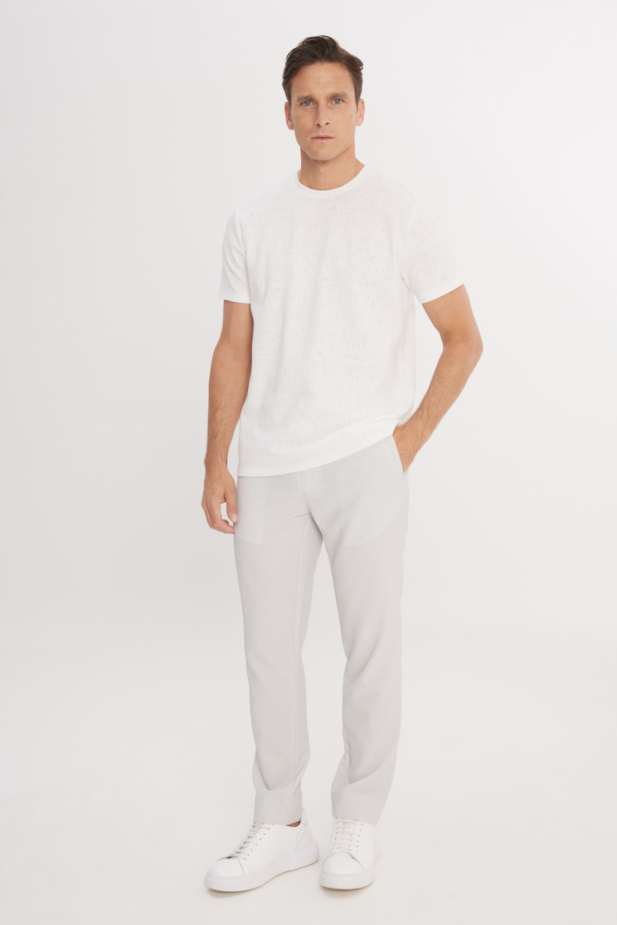 AC&Co / Altınyıldız Classics Erkek Gri Slim Fit Dar Kesim Beli Bağlamalı Yan Cepli Casual Jogger Pantolon görsel 7