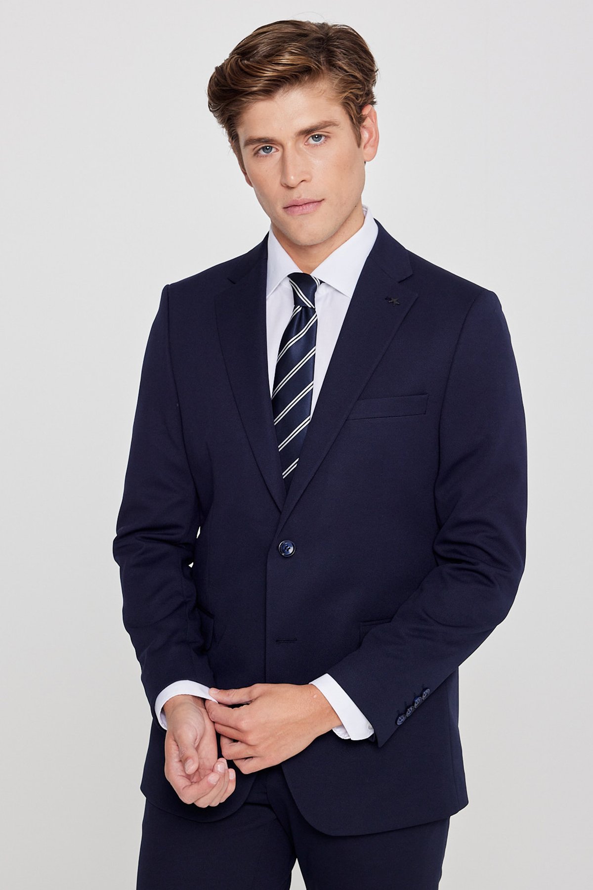 AC&Co / Altınyıldız Classics Erkek Lacivert Slim Fit Dar Kesim Mono Yaka Beli Bağlamalı Kapak Cepli Esnek Takım Elbise görsel 4