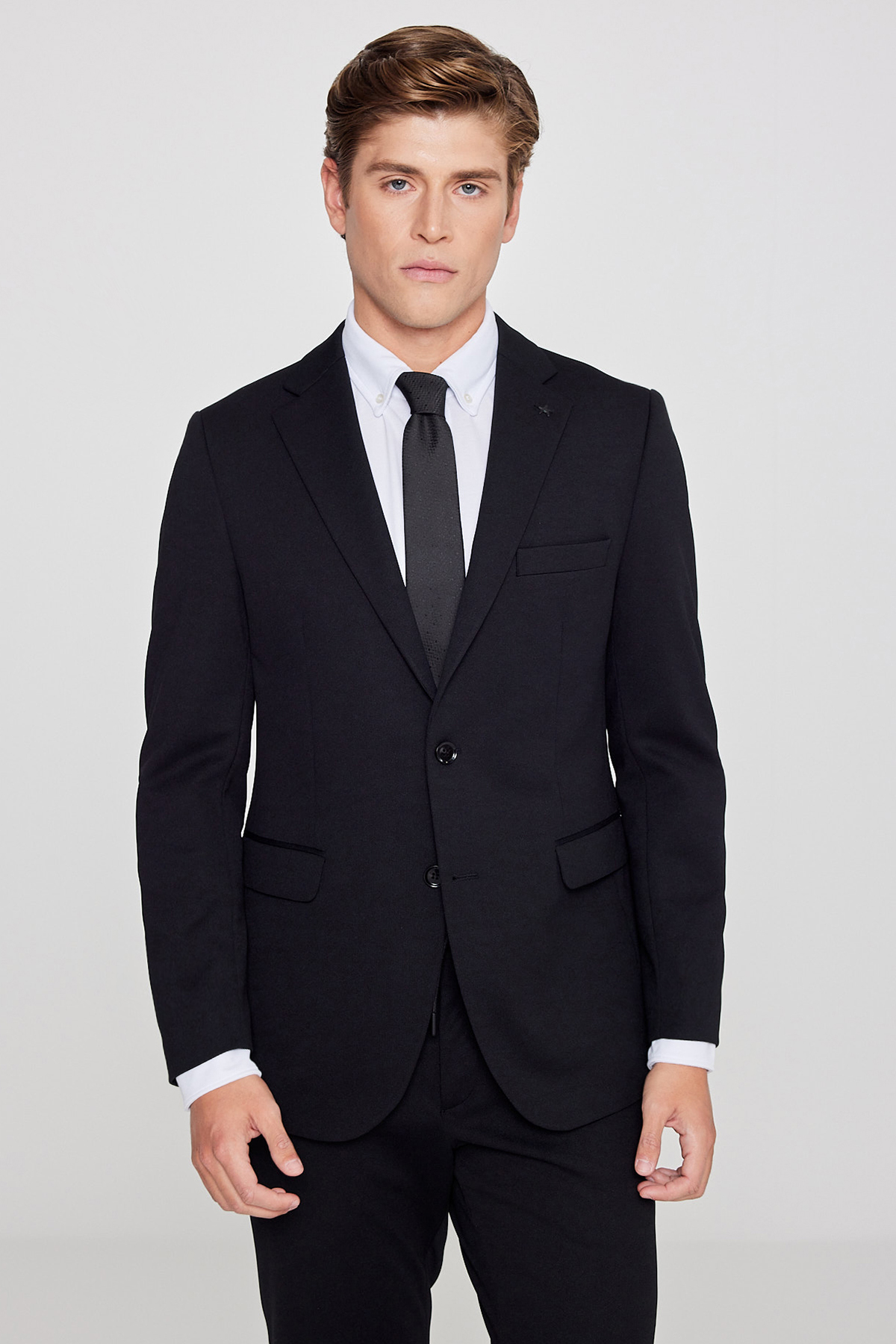 AC&Co / Altınyıldız Classics Erkek Siyah Slim Fit Dar Kesim Mono Yaka Beli Bağlamalı Kapak Cepli Esnek Takım Elbise görsel 4