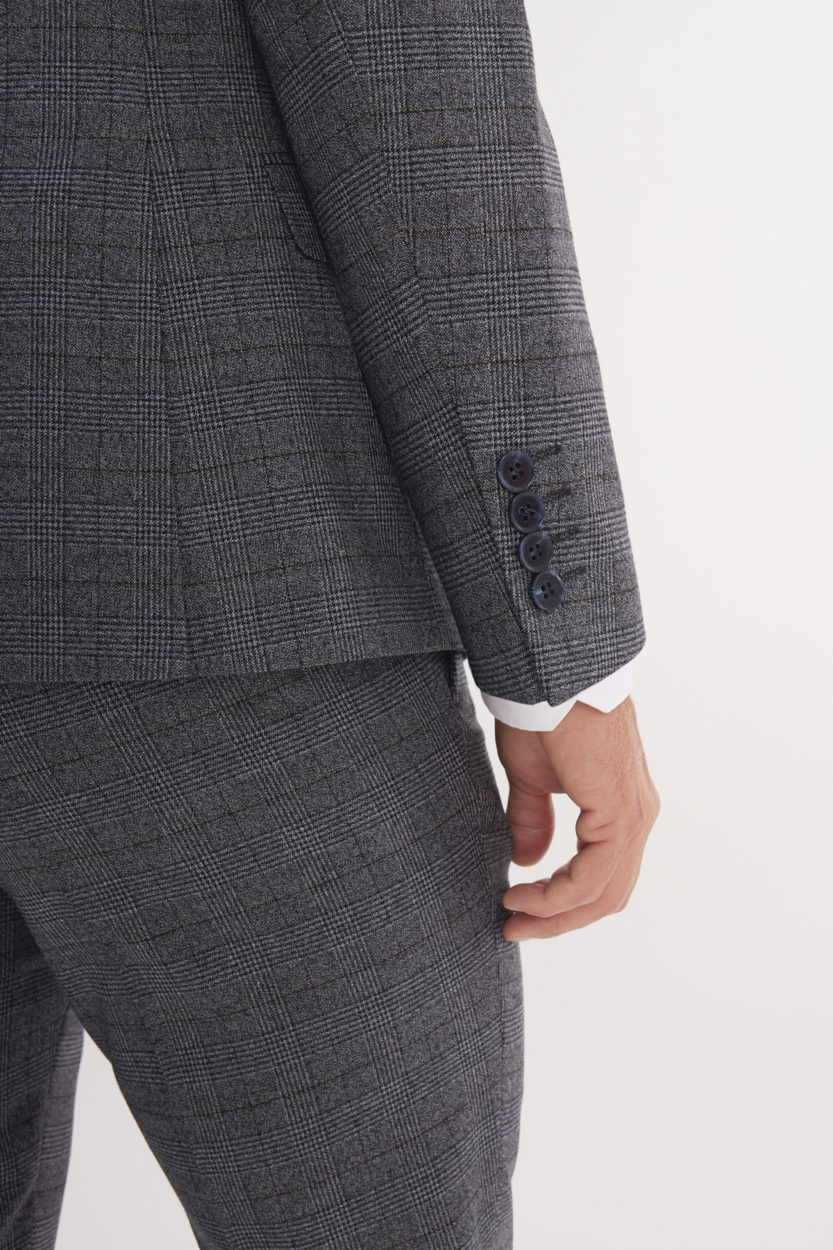 Altınyıldız Classics Erkek Gri-Mavi Ekstra Slim Fit Dar Kesim Mono Yaka Kareli Kapak Cepli Takım Elbise görsel 6