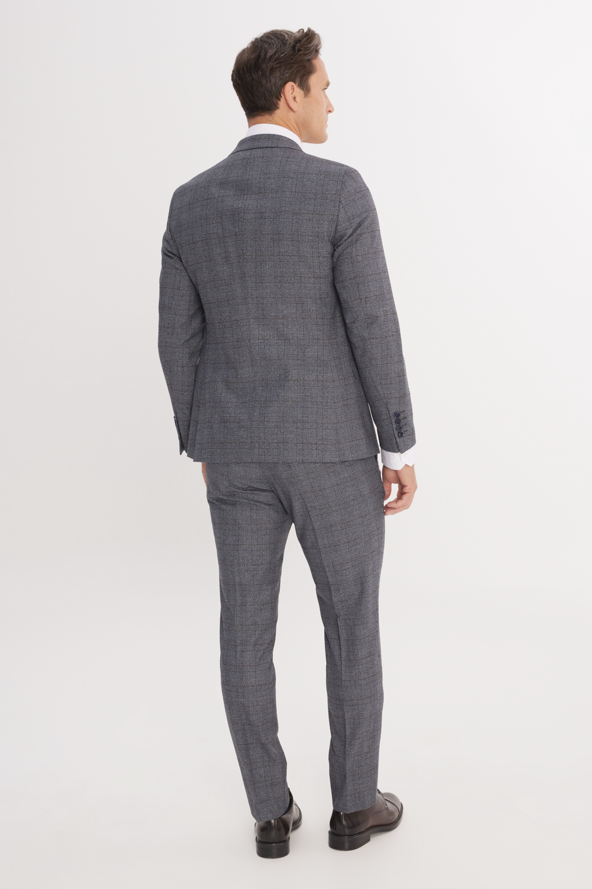 Altınyıldız Classics Erkek Gri-Mavi Ekstra Slim Fit Dar Kesim Mono Yaka Kareli Kapak Cepli Takım Elbise görsel 7
