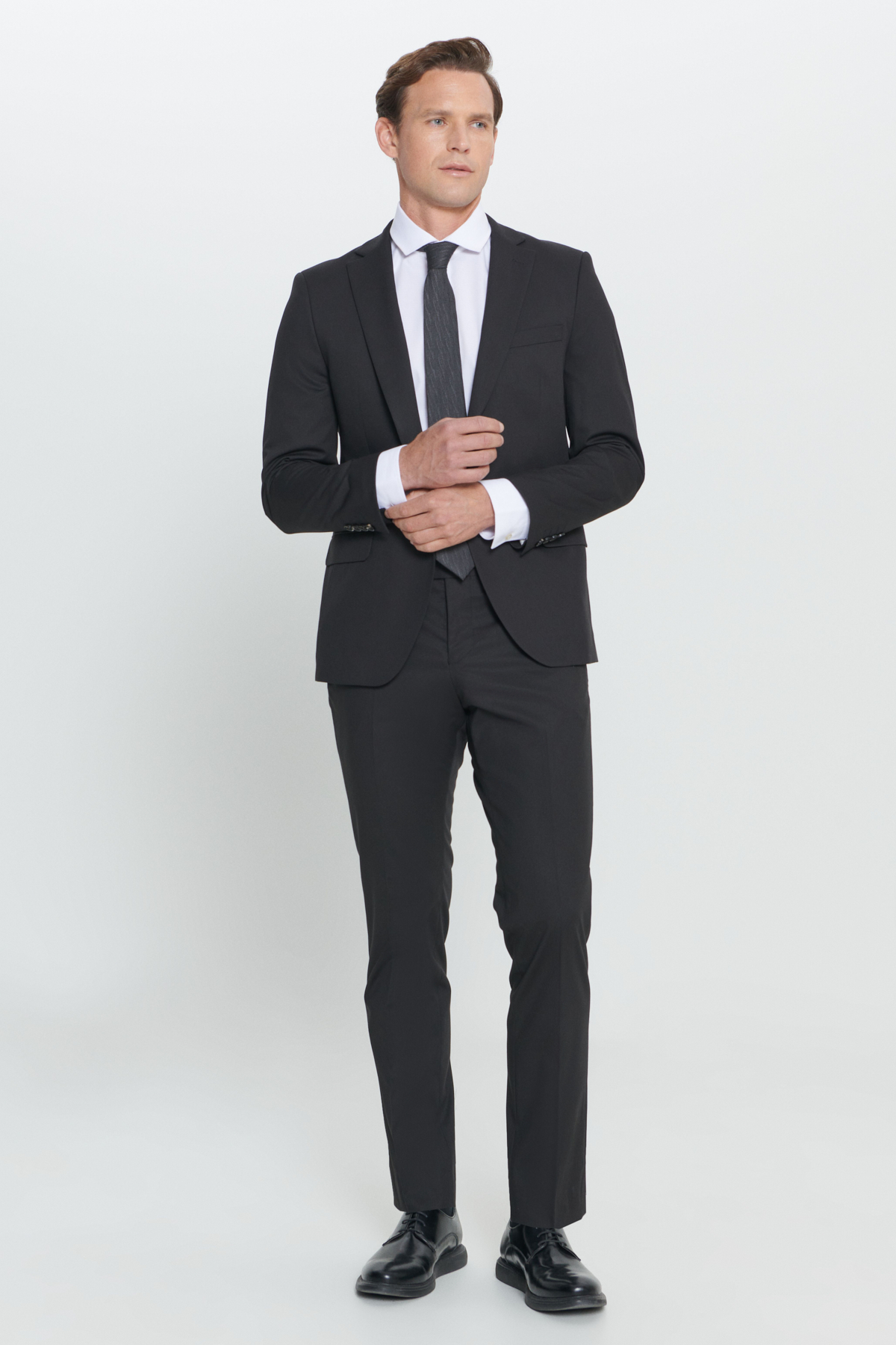 AC&Co / Altınyıldız Classics Erkek Siyah Slim Fit Dar Kesim Mono Yaka Takım Elbise görsel 4