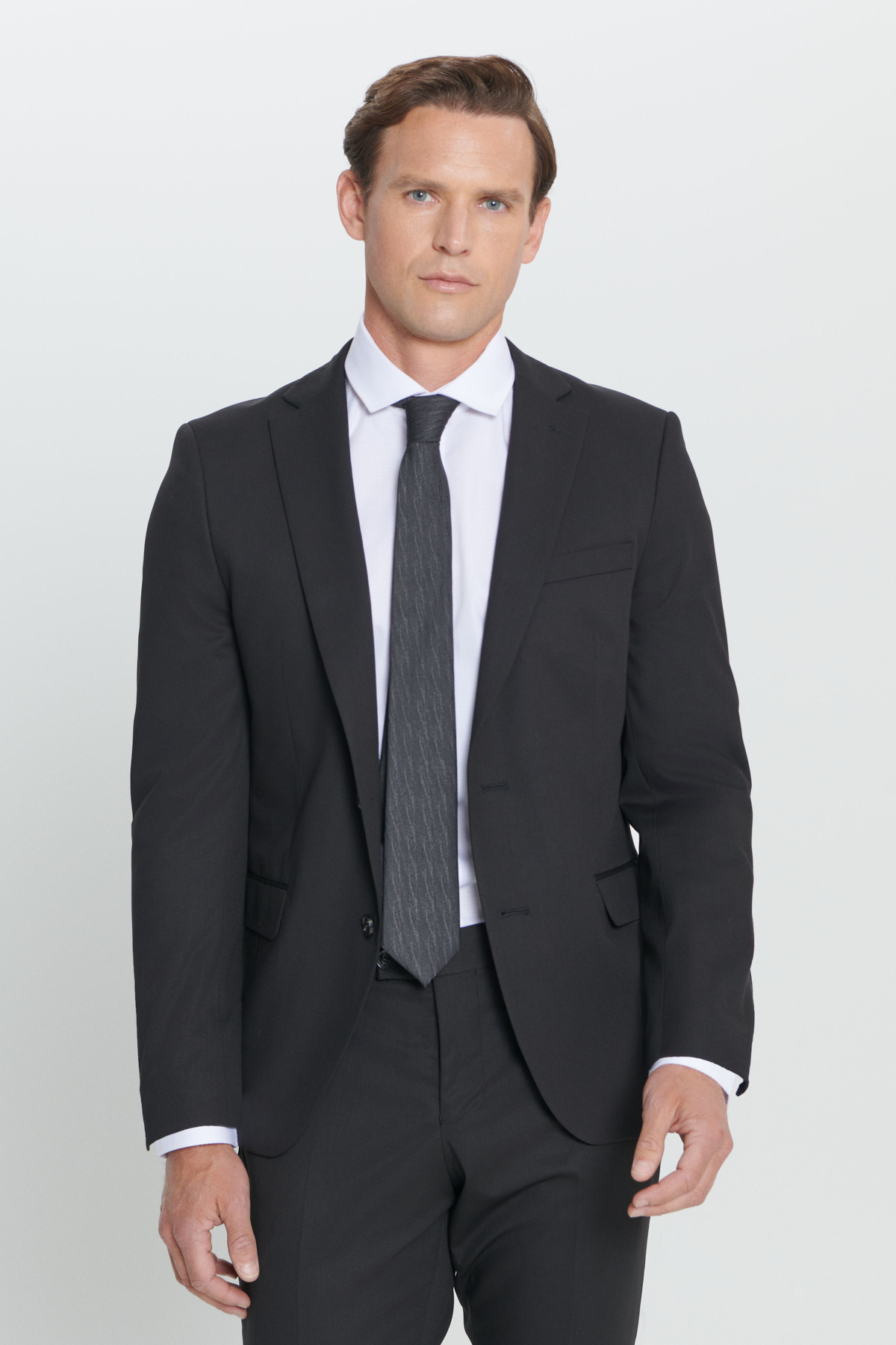 AC&Co / Altınyıldız Classics Erkek Siyah Slim Fit Dar Kesim Mono Yaka Takım Elbise görsel 5
