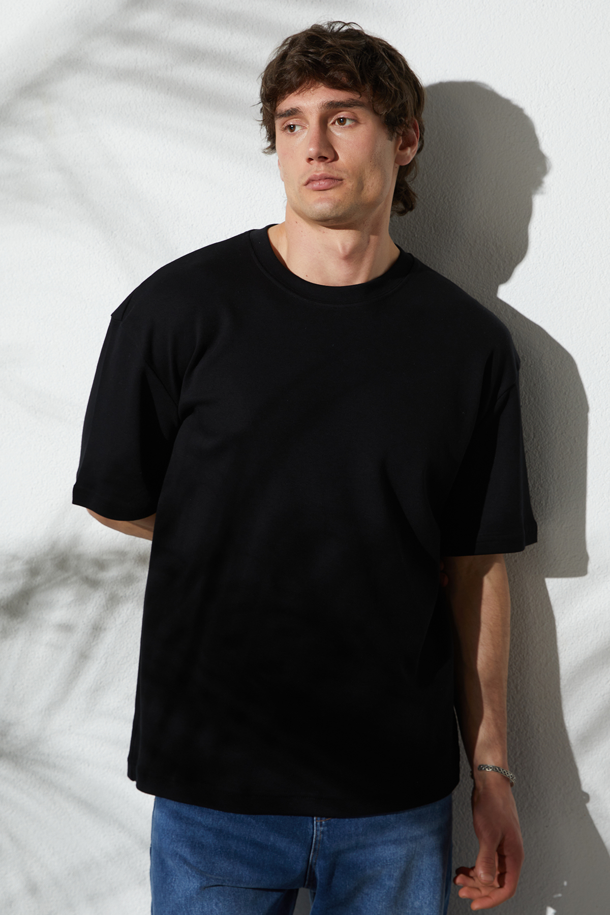 TUDORS Unisex Oversize Geniş Kesim Pamuklu Yumuşak Dokulu Basic Bisiklet Yaka Siyah Tişört