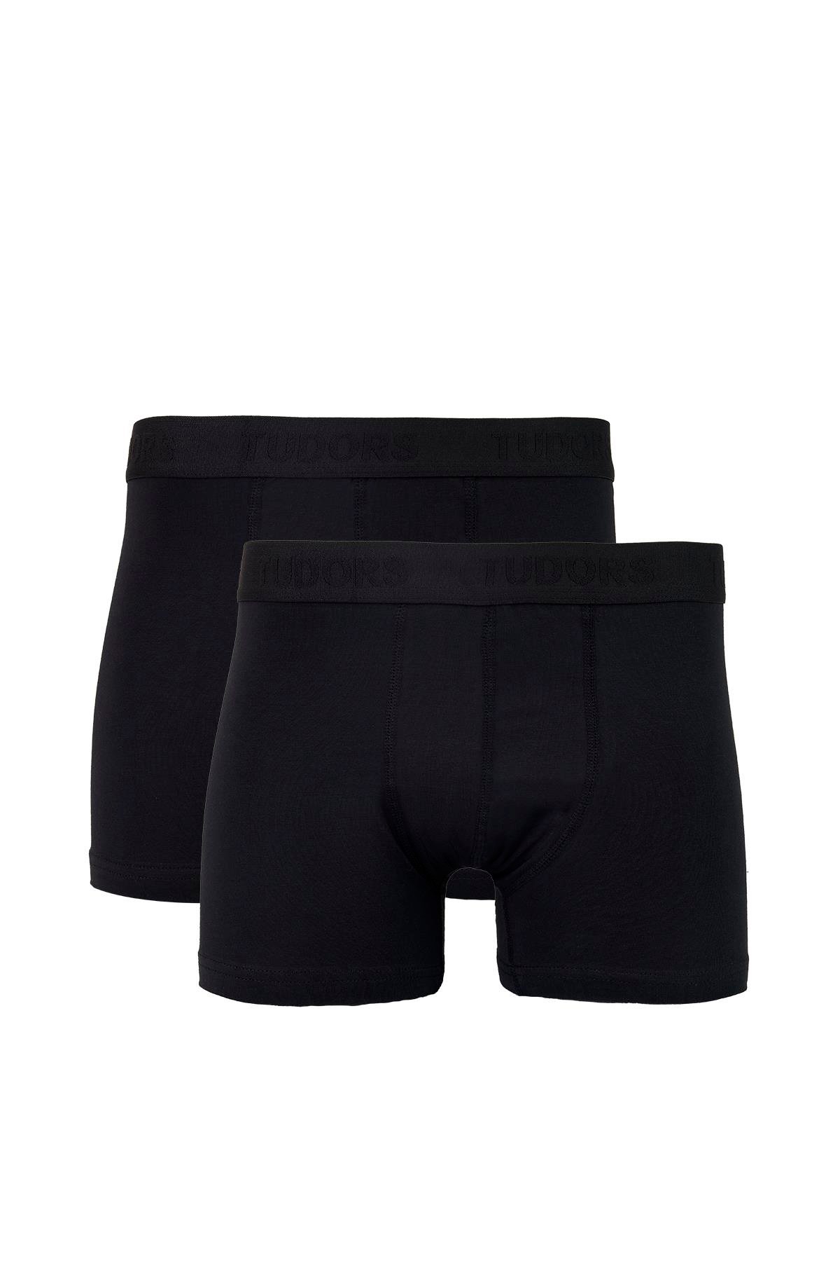 TUDORS Erkek 2'Li Pamuk Elastanlı Premium Seri Esnek Kumaş Siyah Boxer