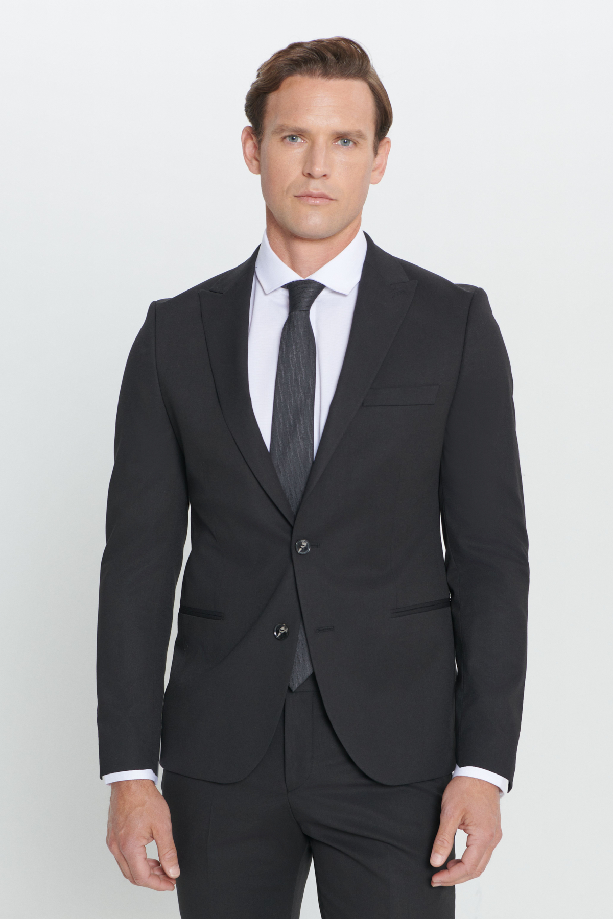 Altınyıldız Classics Erkek Siyah Ekstra Slim Fit Dar Kesim Kırlangıç Yaka Takım Elbise görsel 2
