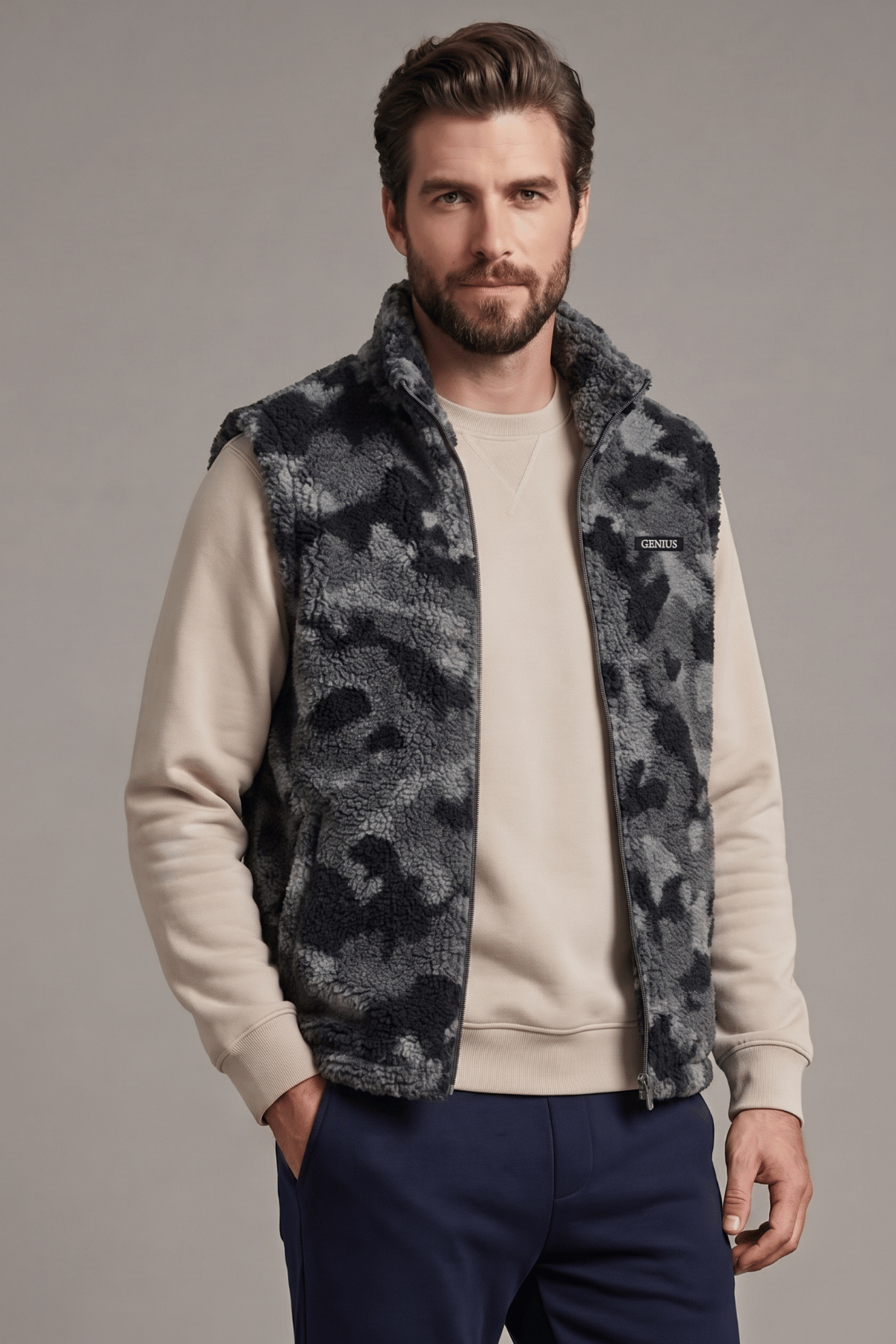 Genius Store Erkek Yelek İçi Şardonlu Sherpa Pelüş Yelek Tam Fermuarlı Cepli Kuzu Outdoor Yelek görsel 2