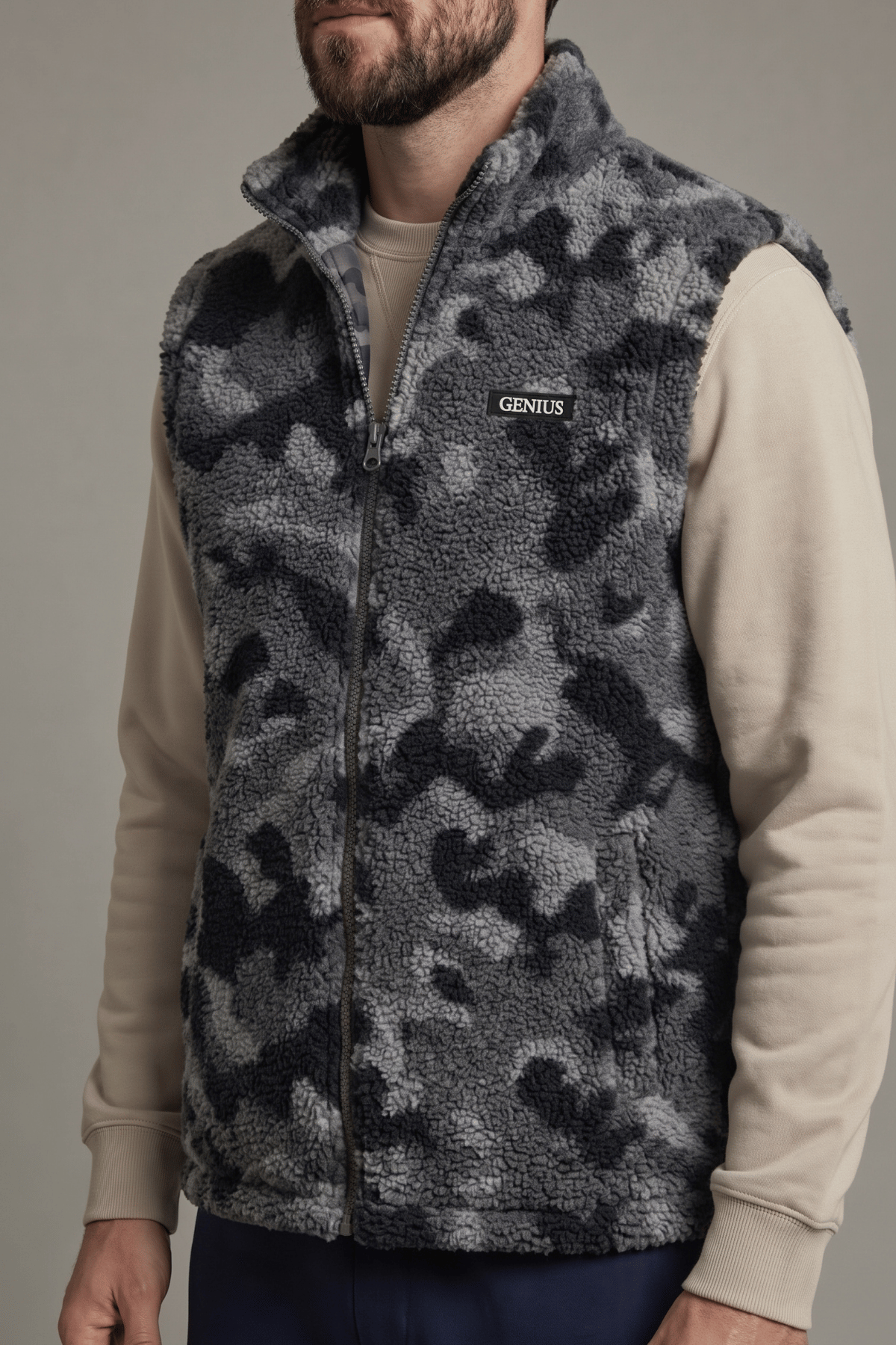 Genius Store Erkek Yelek İçi Şardonlu Sherpa Pelüş Yelek Tam Fermuarlı Cepli Kuzu Outdoor Yelek görsel 3