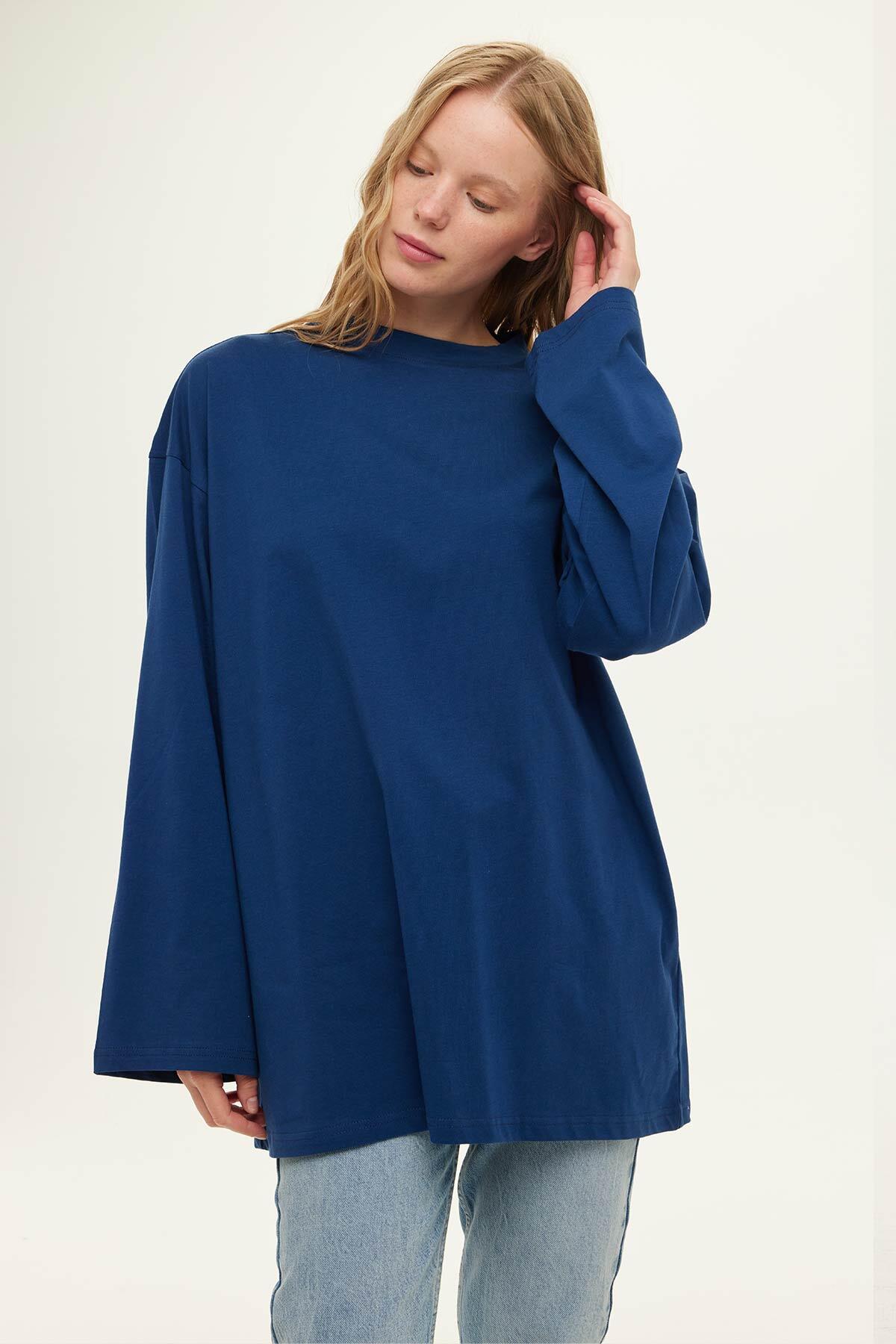 Manuka Geniş Kol Oversize Sweatshirt İndigo