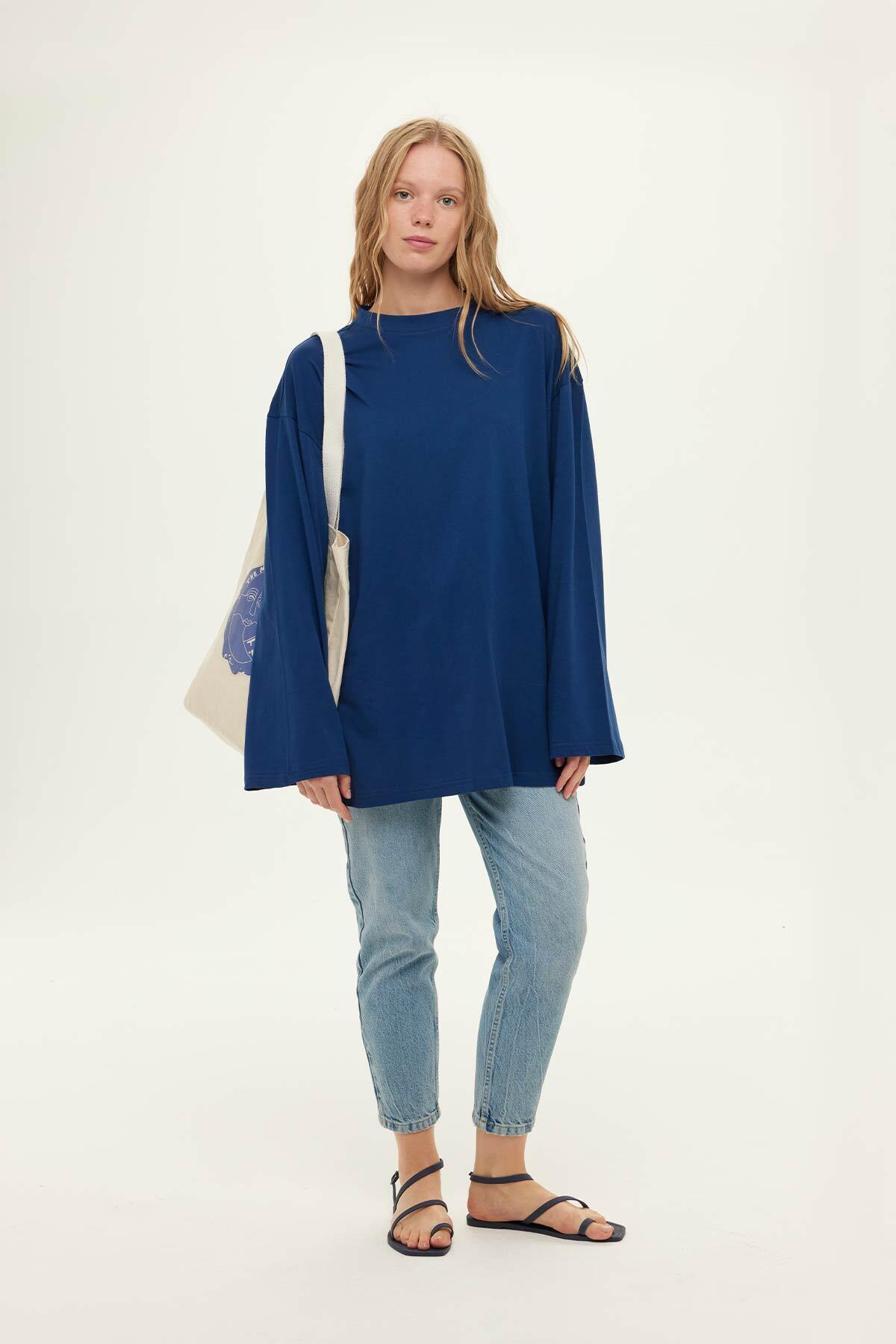 Manuka Geniş Kol Oversize Sweatshirt İndigo görsel 2