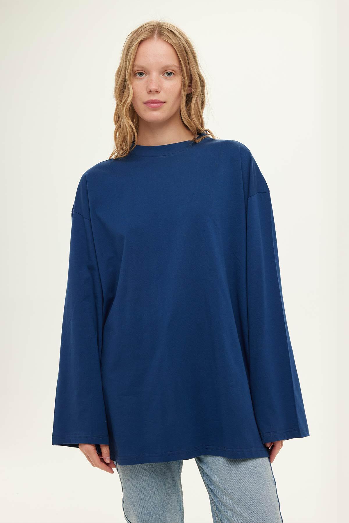 Manuka Geniş Kol Oversize Sweatshirt İndigo görsel 3