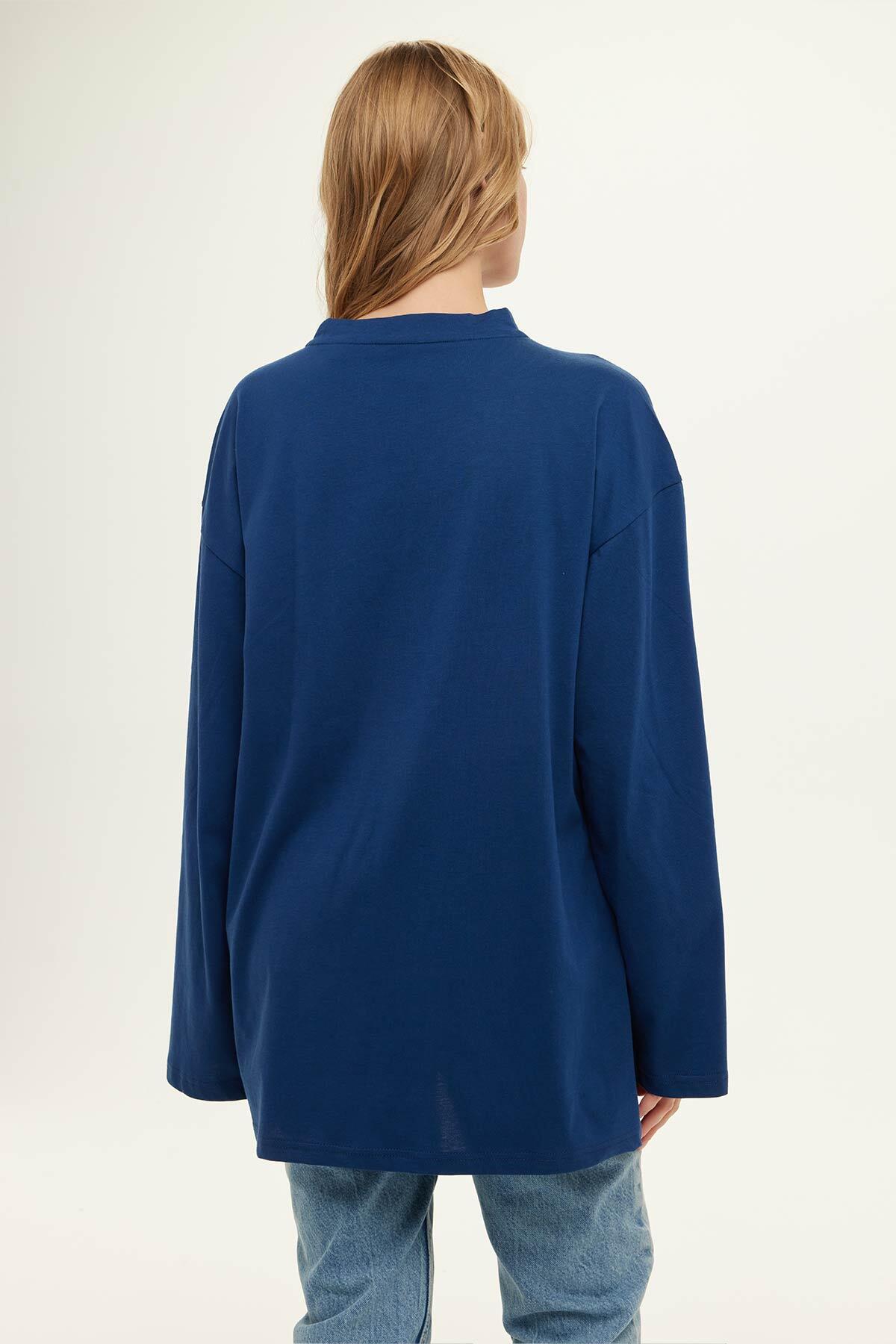 Manuka Geniş Kol Oversize Sweatshirt İndigo görsel 4