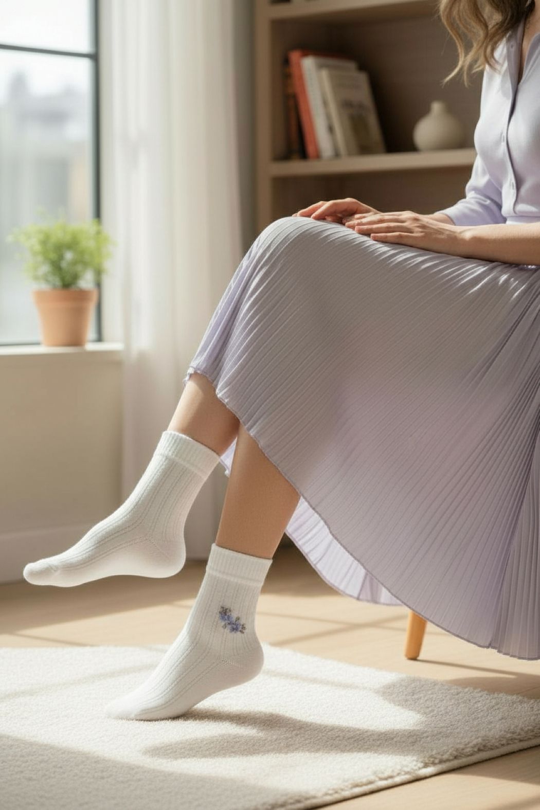 Oglo Kadın 12’li Premium Floral Soket Çorap, Taş İşlemeli, Karışık Asorti (12 Çift) görsel 2