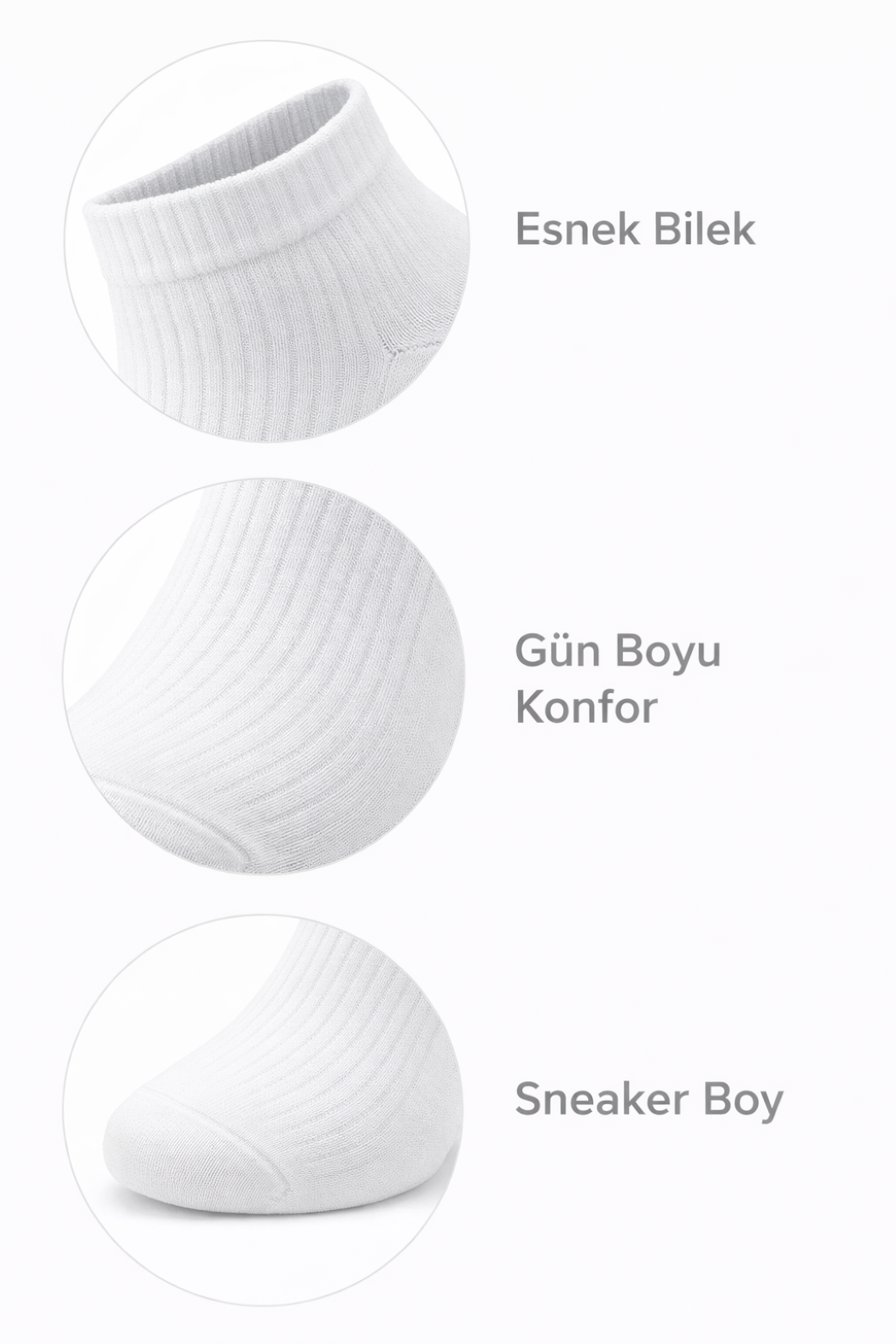 Oglo Beyaz Sneaker Model Çorap 6’lı Paket, Dikişsiz Burun, Topuk Burun Takviyeli, Pamuklu (6 Çift) görsel 2
