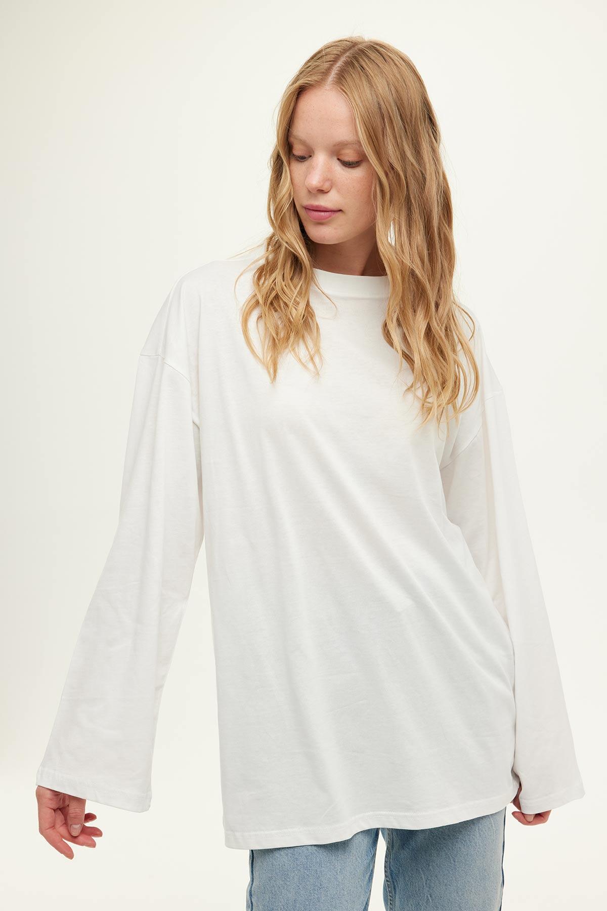 Manuka Geniş Kol Oversize Sweatshirt Ekru