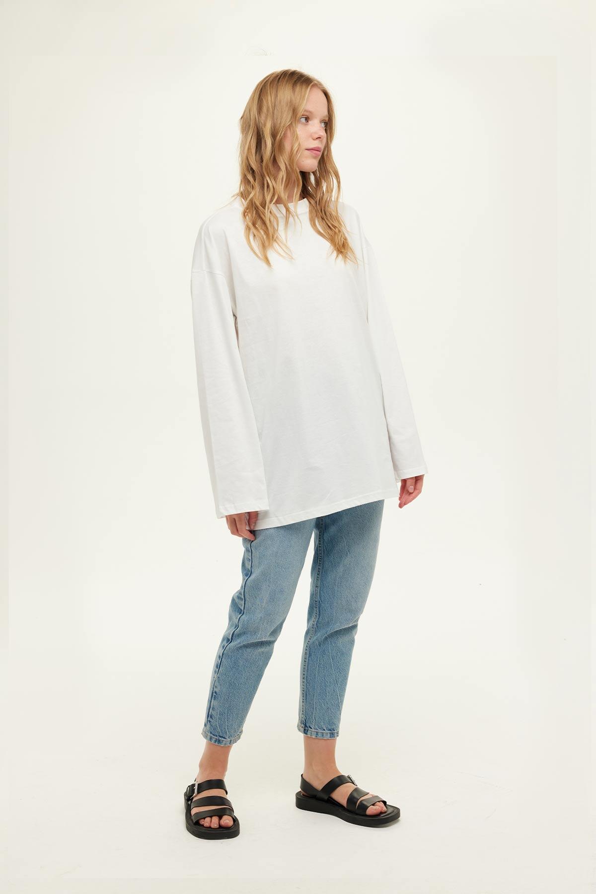 Manuka Geniş Kol Oversize Sweatshirt Ekru görsel 2