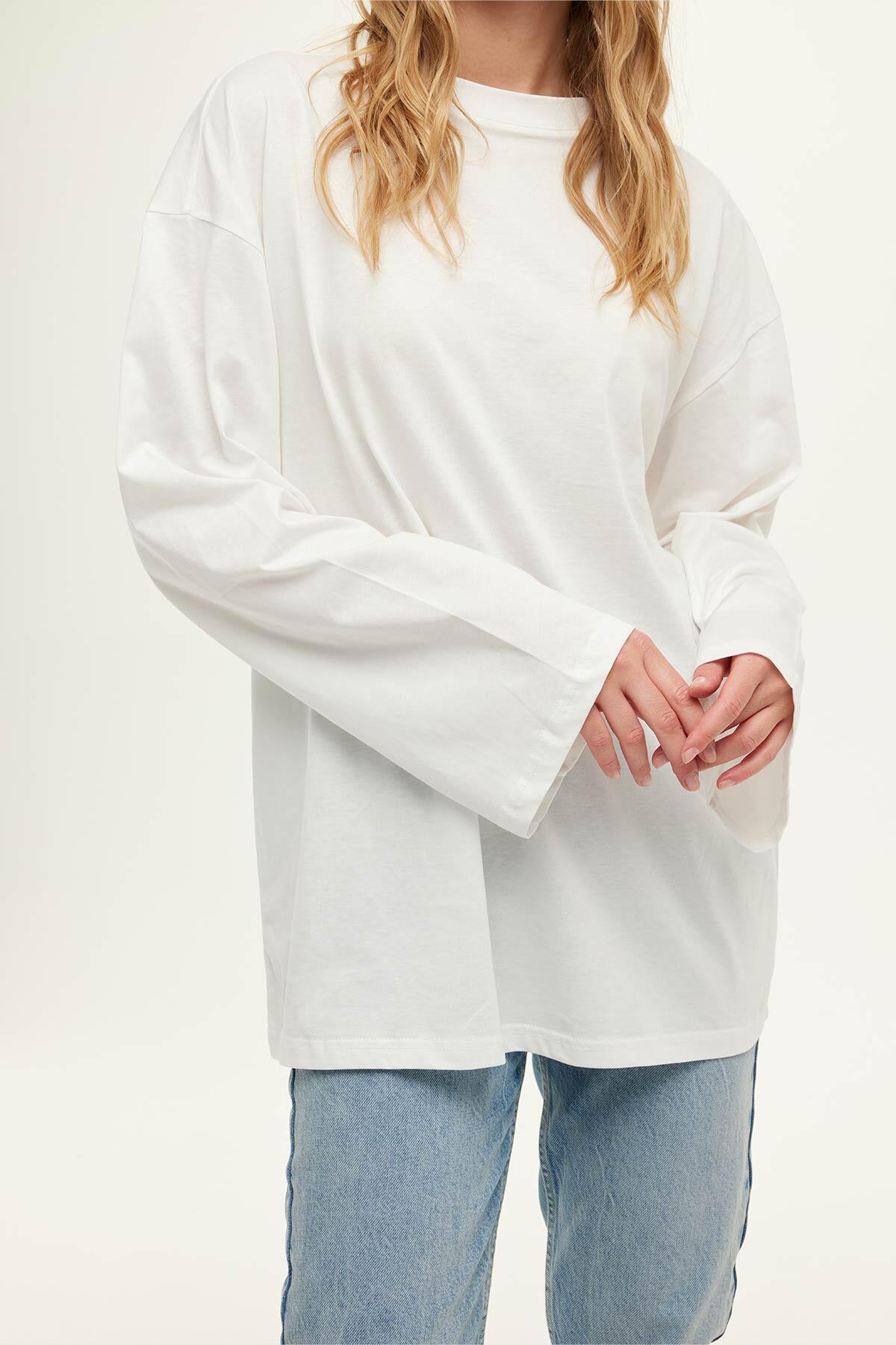 Manuka Geniş Kol Oversize Sweatshirt Ekru görsel 3