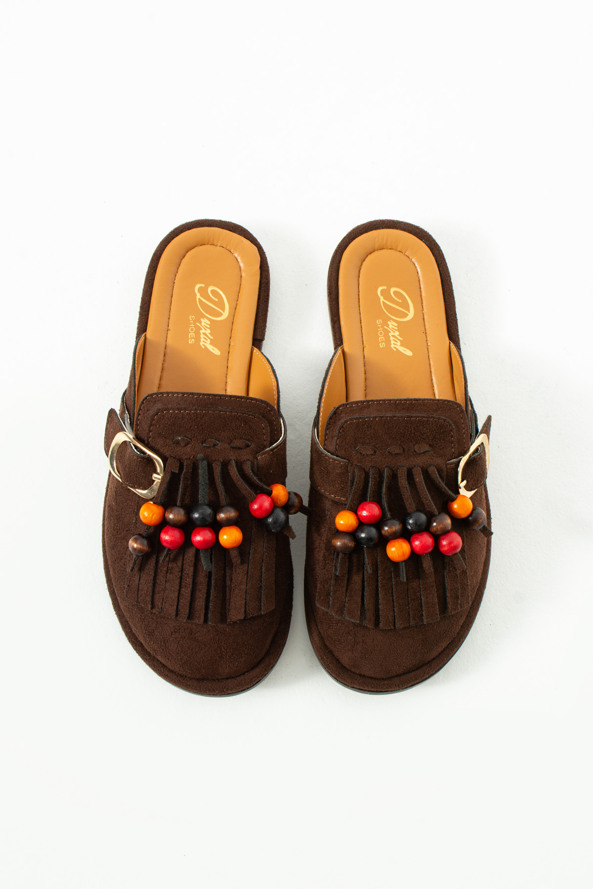 DUXAL SHOES Hazel Kadın Süet Püsküllü Boncuklu Tokalı Terlik Mulo
