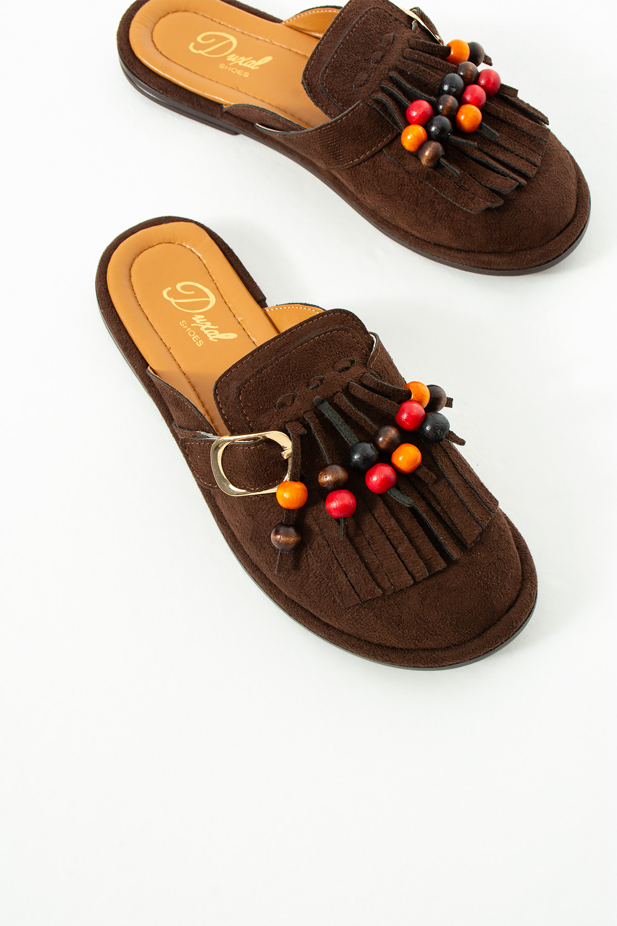 DUXAL SHOES Hazel Kadın Süet Püsküllü Boncuklu Tokalı Terlik Mulo görsel 3