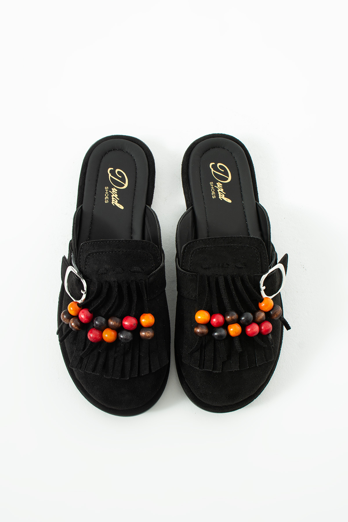 DUXAL SHOES Hazel Kadın Süet Püsküllü Boncuklu Tokalı Terlik Mulo