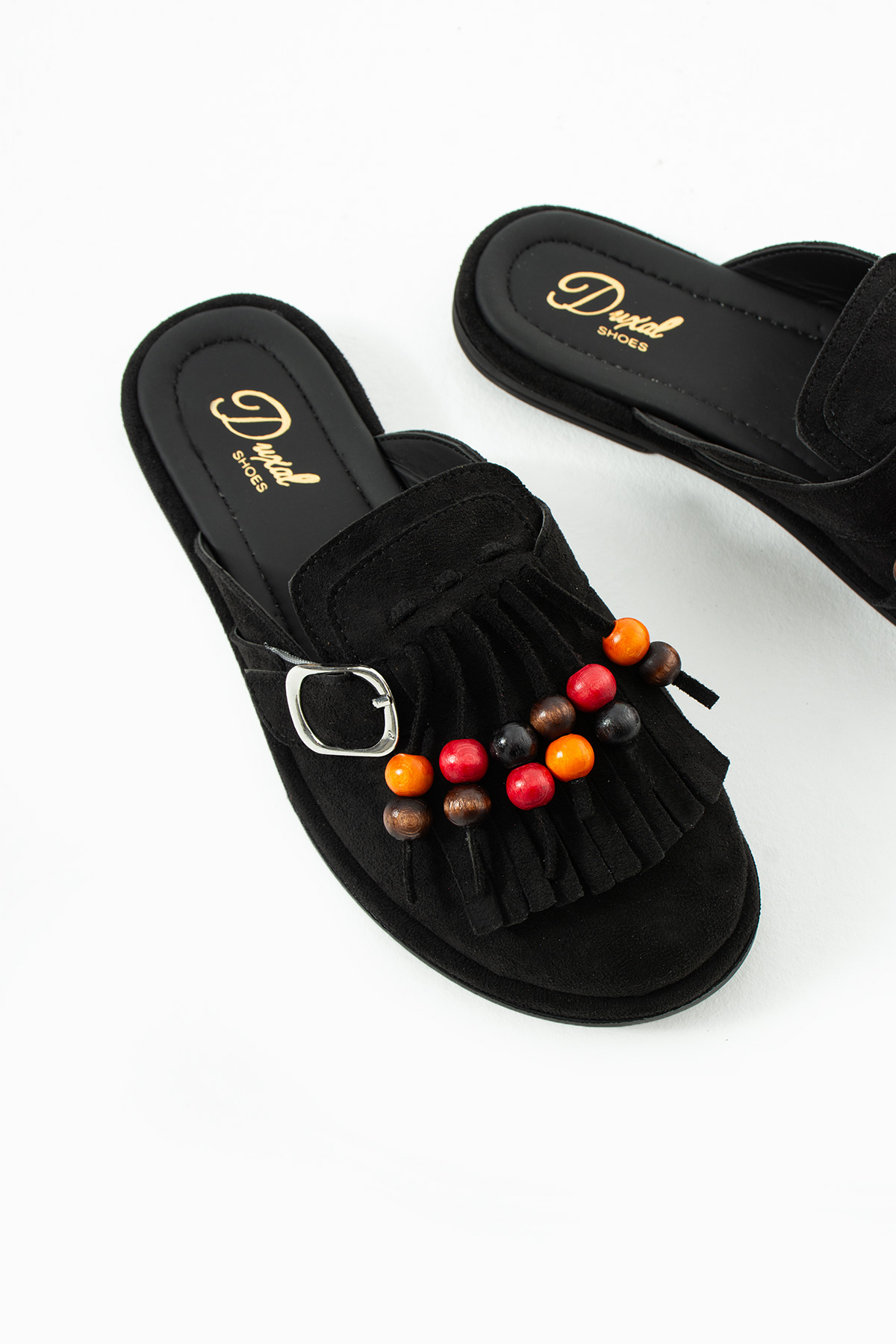 DUXAL SHOES Hazel Kadın Süet Püsküllü Boncuklu Tokalı Terlik Mulo görsel 4