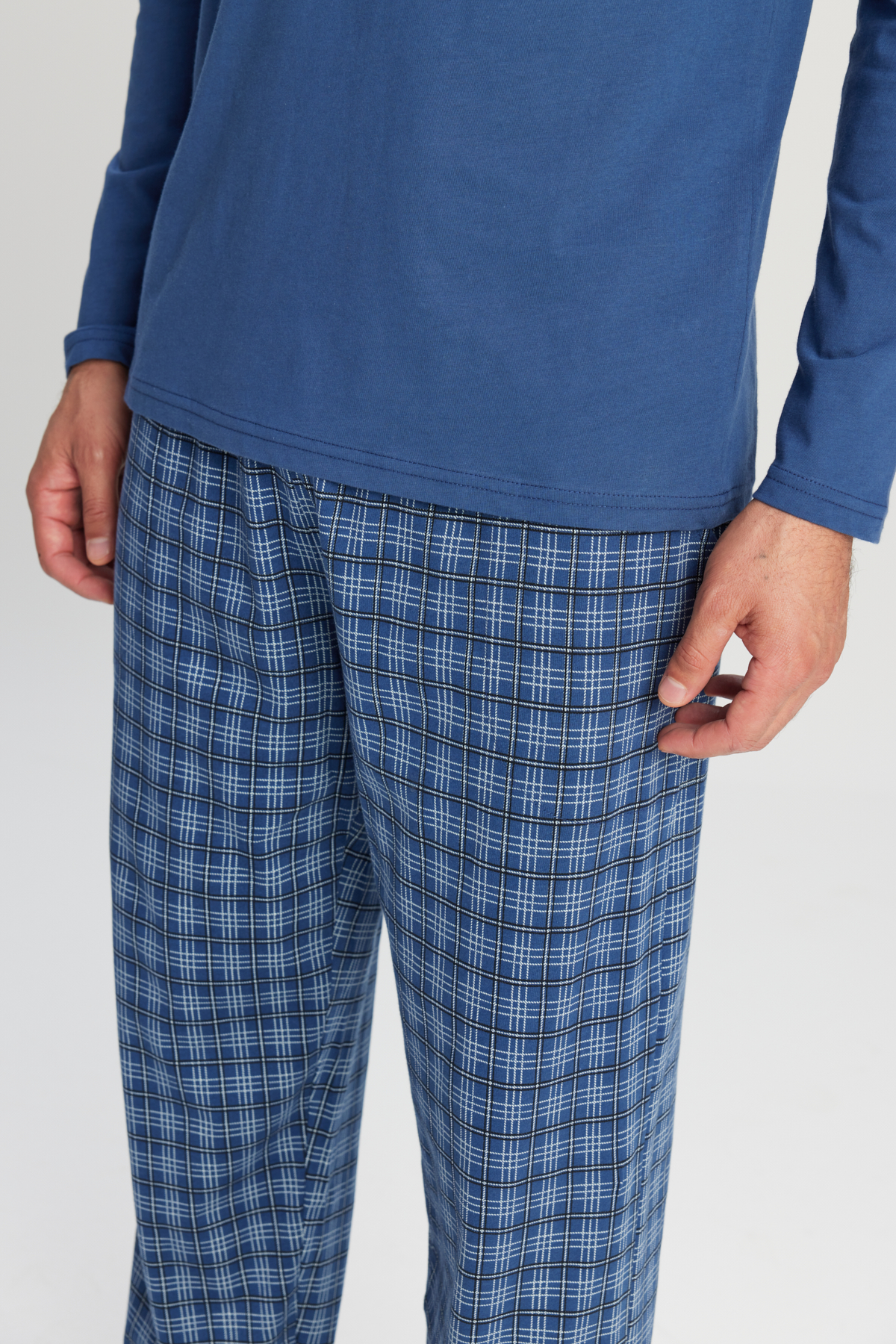 AC&Co / Altınyıldız Classics Erkek İndigo %100 Pamuk Standart Fit Hakim Yaka Desenli Cepli Pijama Takımı görsel 4