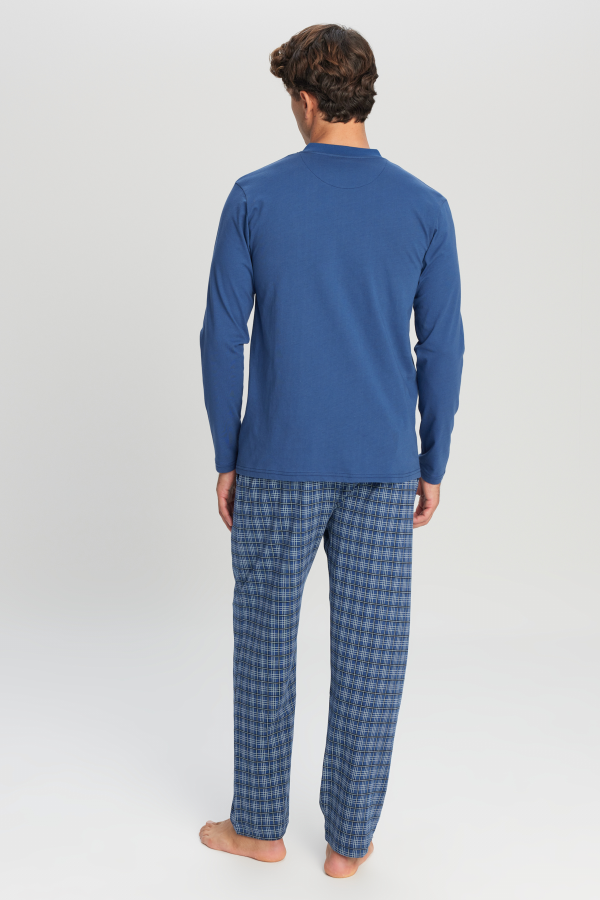 AC&Co / Altınyıldız Classics Erkek İndigo %100 Pamuk Standart Fit Hakim Yaka Desenli Cepli Pijama Takımı görsel 5