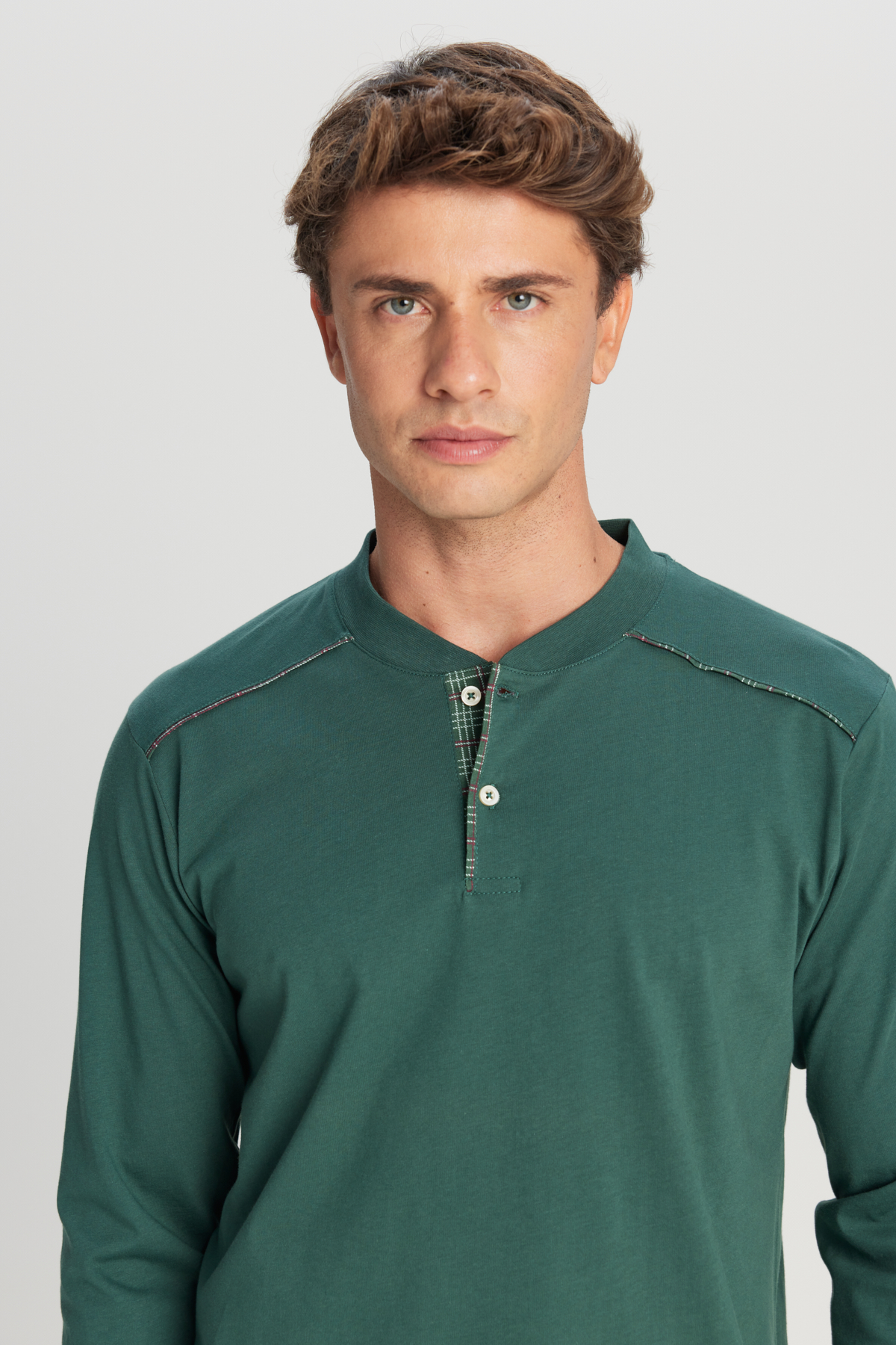 AC&Co / Altınyıldız Classics %100 Pamuk Standart Fit Hakim Yaka Ekose Erkek Pijama Takımı görsel 3