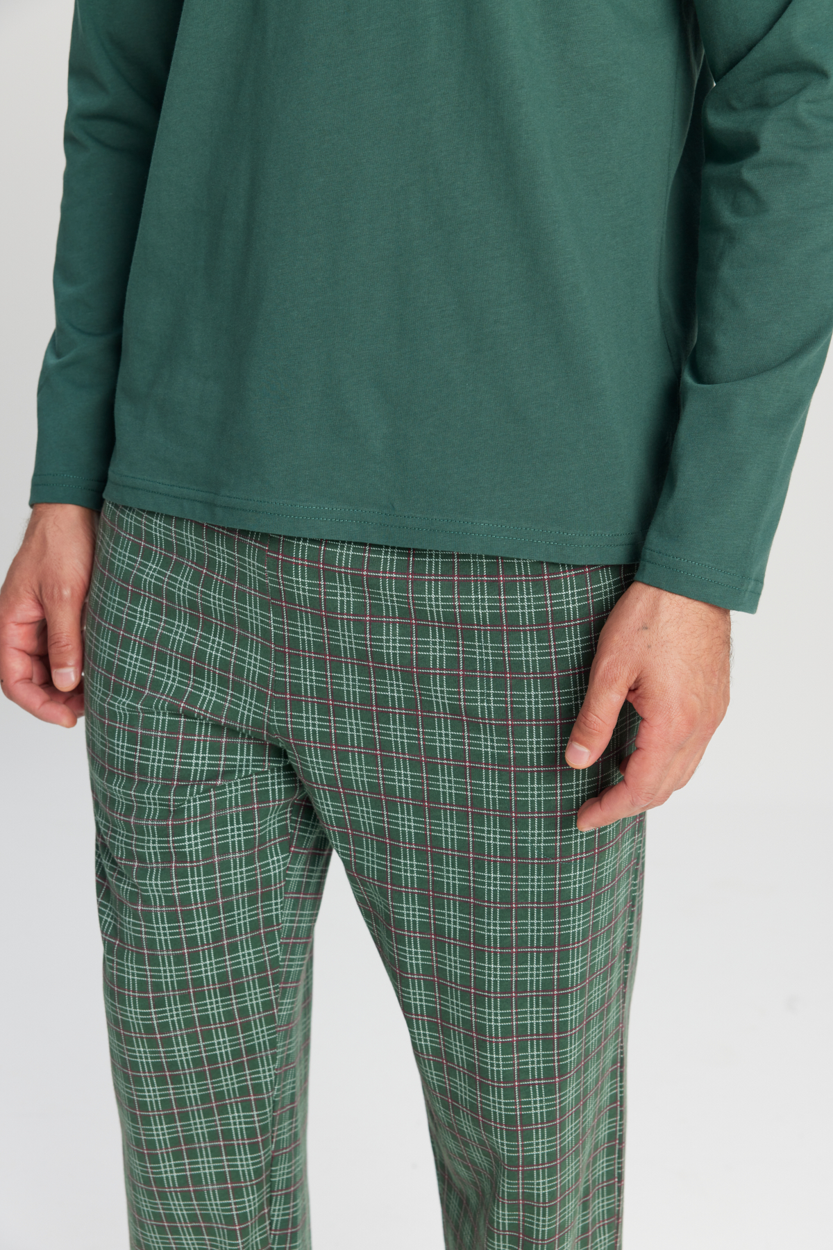 AC&Co / Altınyıldız Classics %100 Pamuk Standart Fit Hakim Yaka Ekose Erkek Pijama Takımı görsel 4