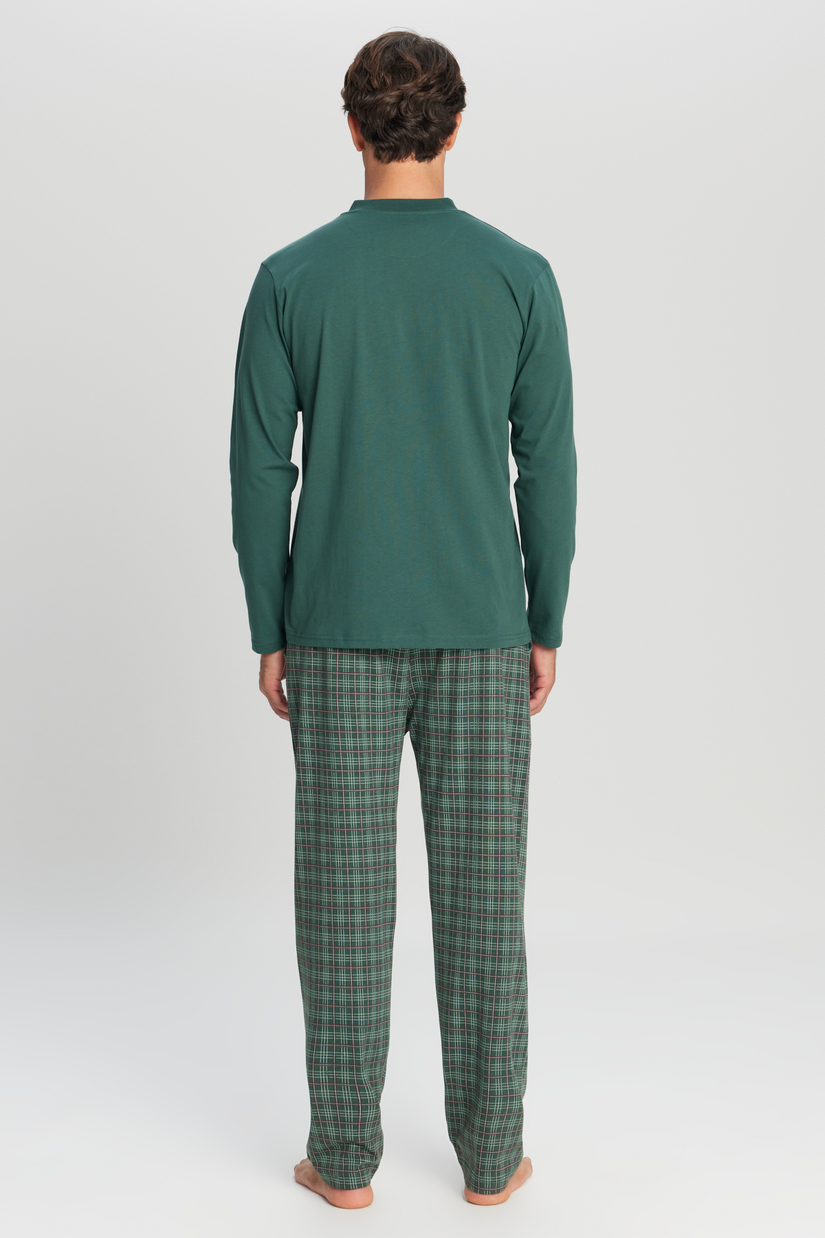 AC&Co / Altınyıldız Classics %100 Pamuk Standart Fit Hakim Yaka Ekose Erkek Pijama Takımı görsel 5