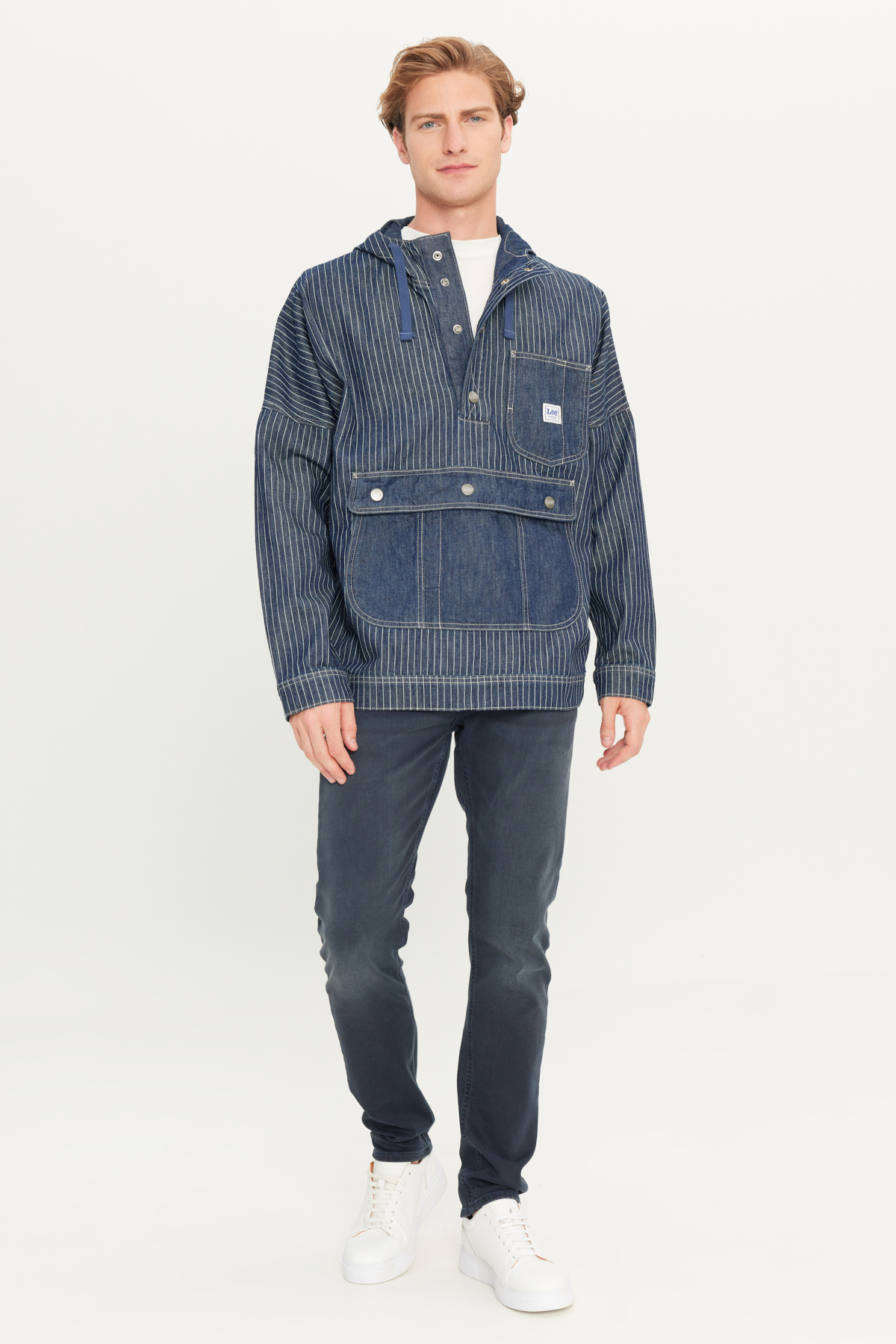 Lee %100 Pamuk Relaxed Fit Kapüşonlu Koyu Mavi Denim Jean Ceket görsel 3