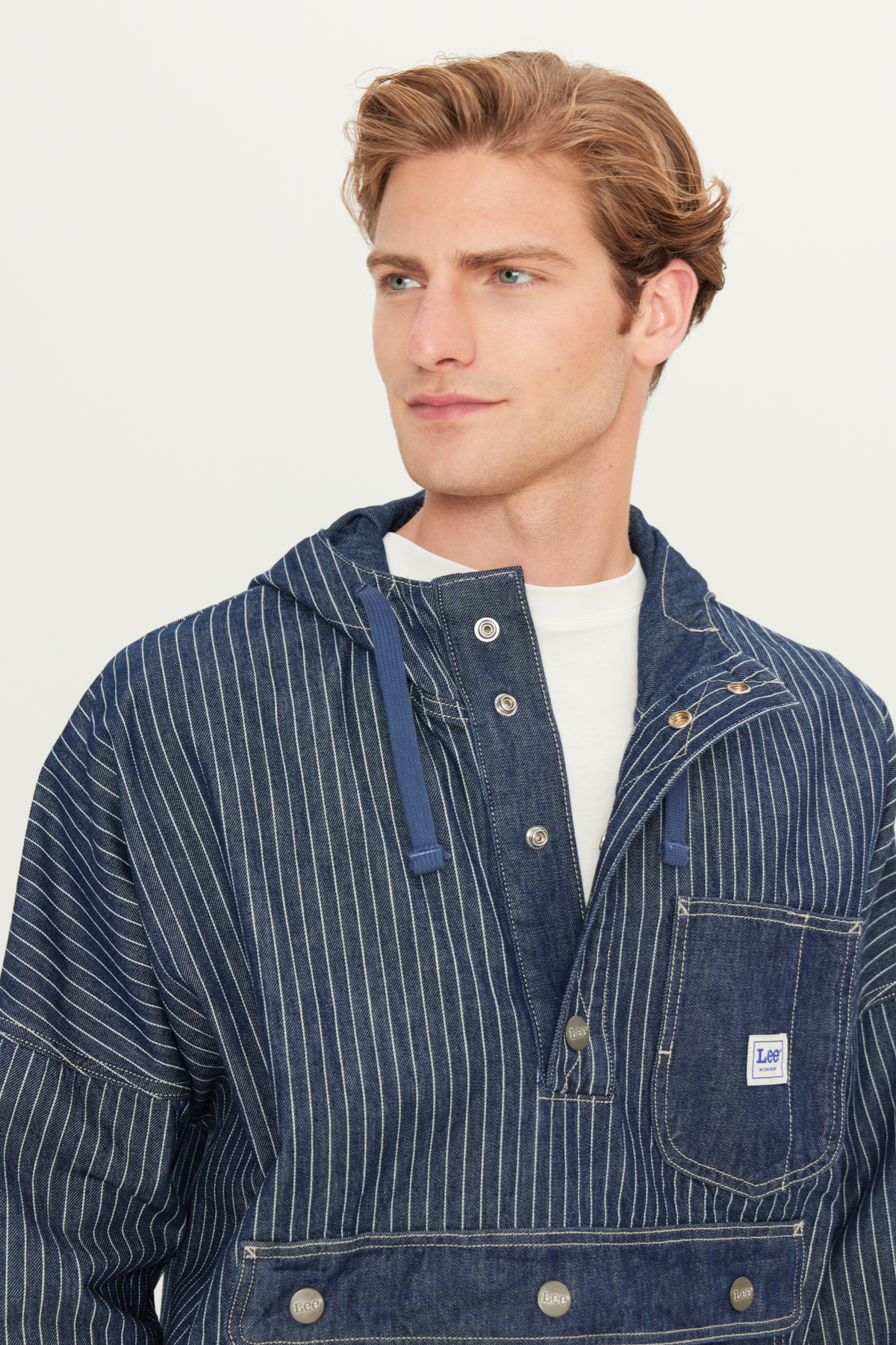 Lee %100 Pamuk Relaxed Fit Kapüşonlu Koyu Mavi Denim Jean Ceket görsel 4