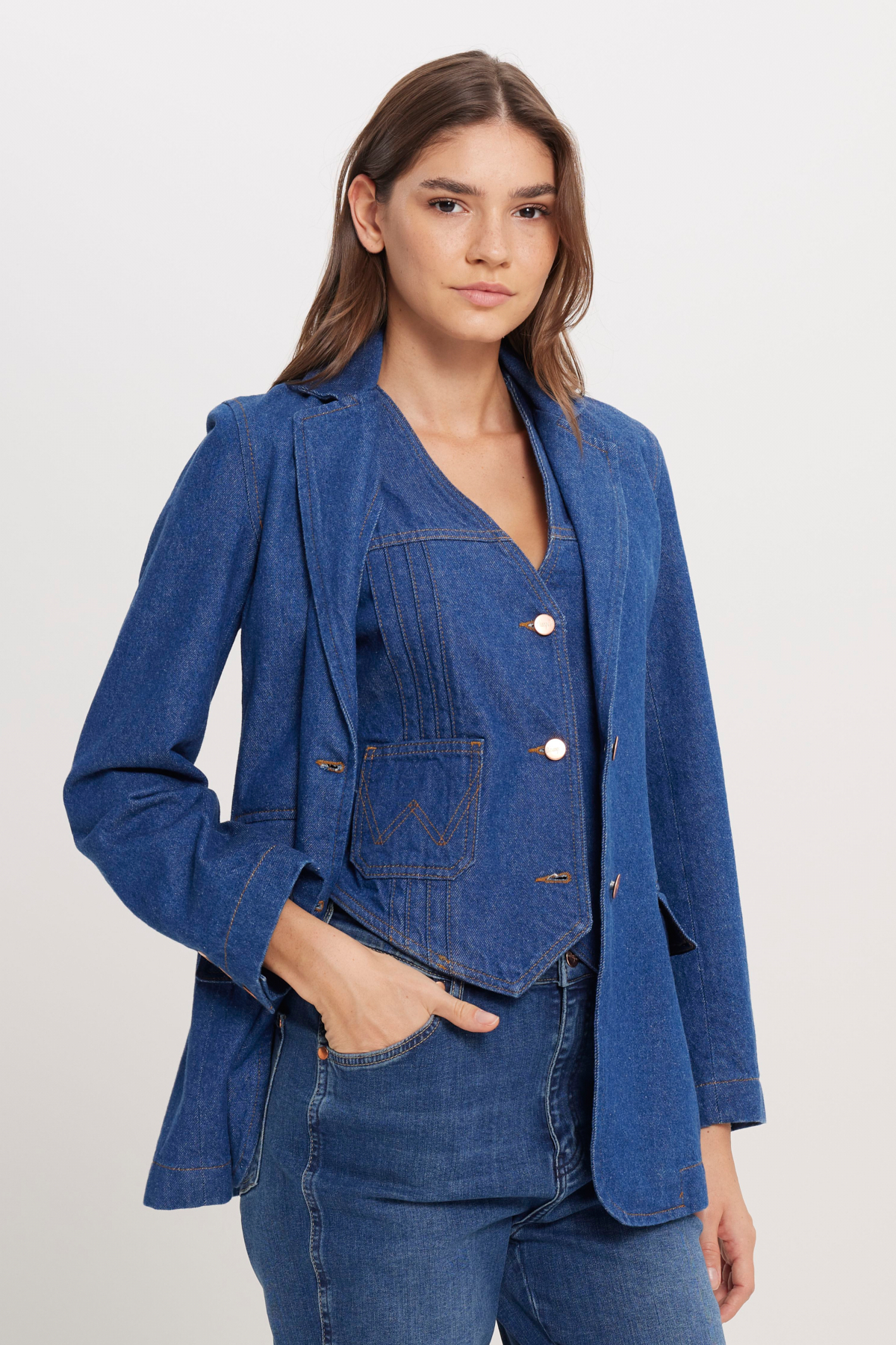 Wrangler Regular Fit %100 Pamuk Lacivert Jean Denim Ceket görsel 5