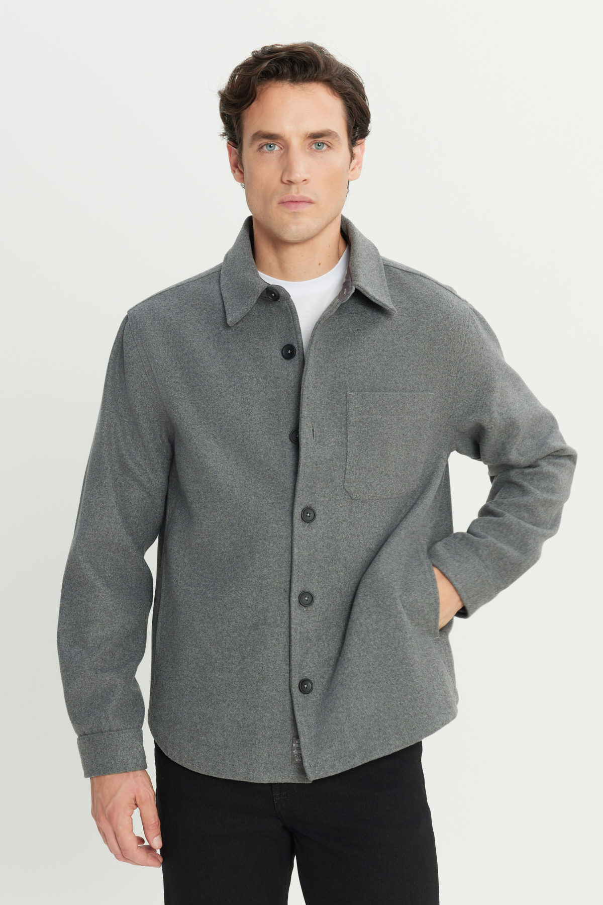 Wrangler Loose Fit Antrasit Melanj Gömlek Ceket görsel 2
