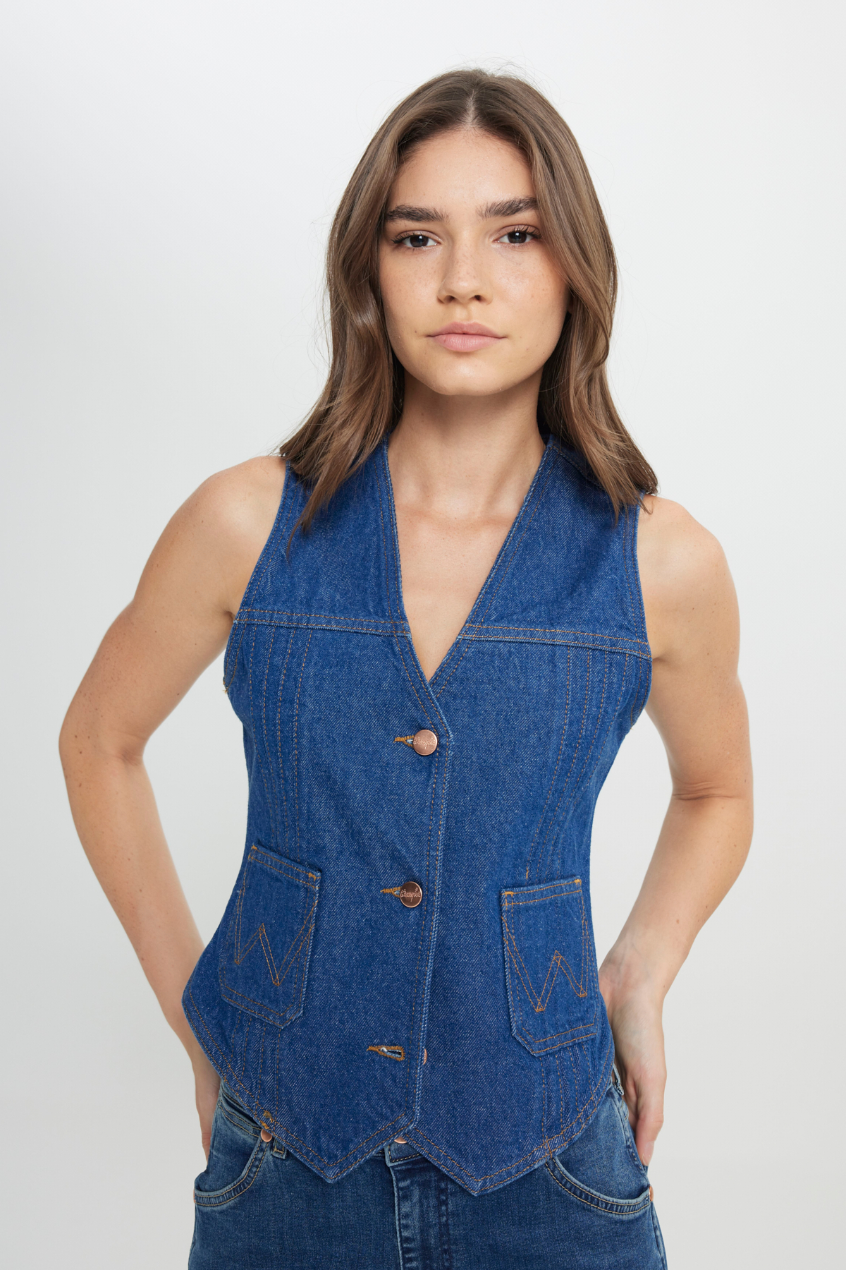 Wrangler Slim Fit Dar Kesim %100 Pamuk Lacivert Jean Denim Yelek görsel 3