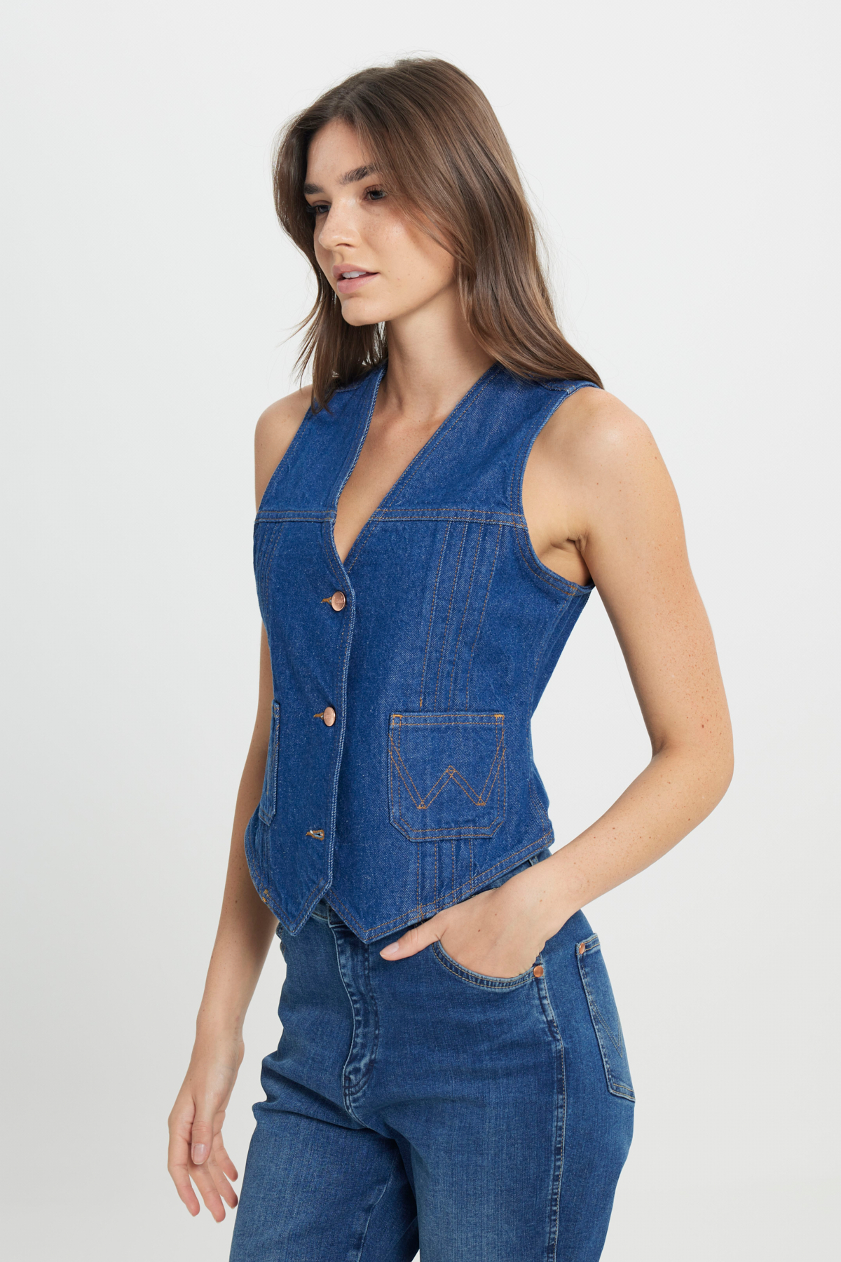 Wrangler Slim Fit Dar Kesim %100 Pamuk Lacivert Jean Denim Yelek görsel 4