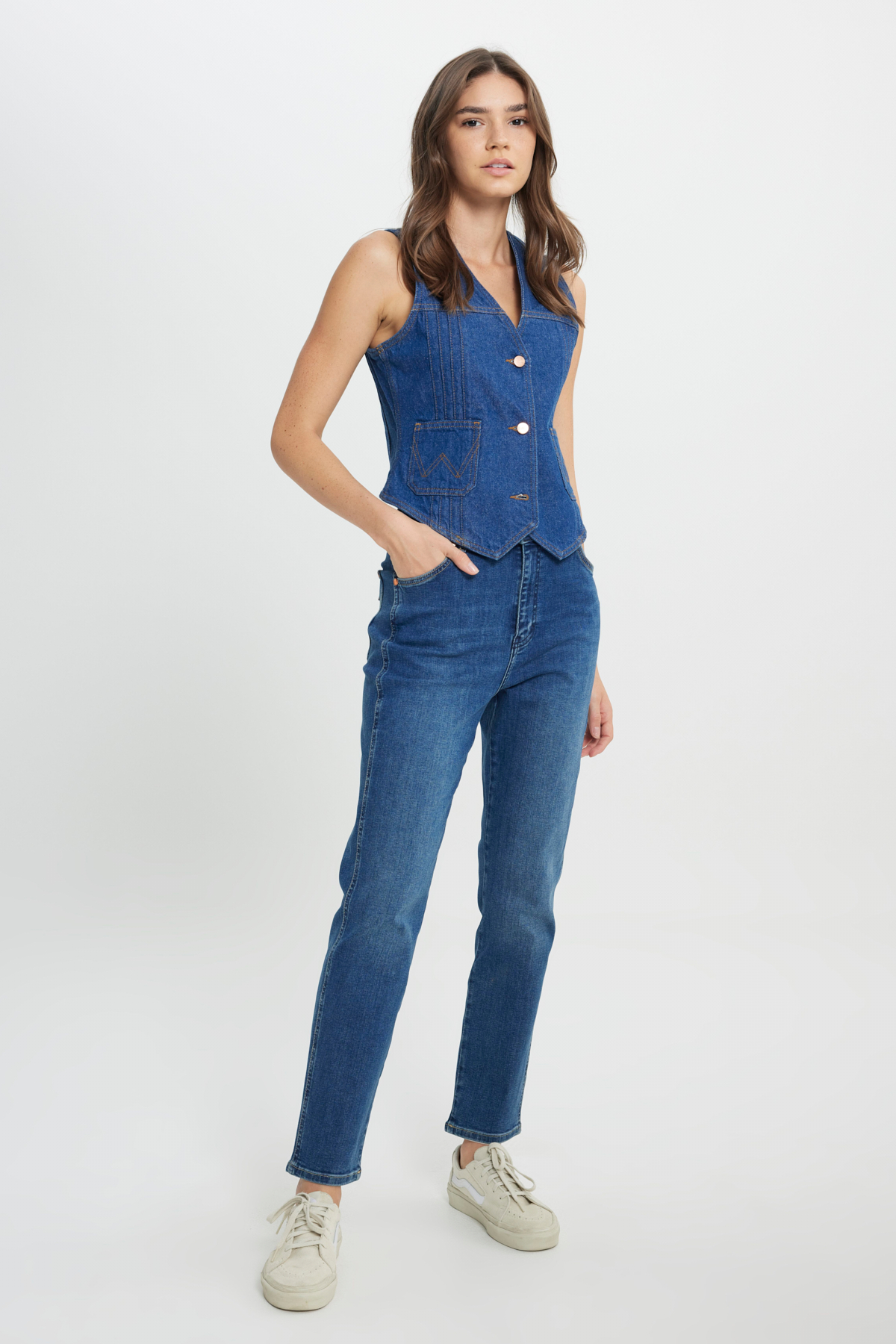 Wrangler Slim Fit Dar Kesim %100 Pamuk Lacivert Jean Denim Yelek görsel 5