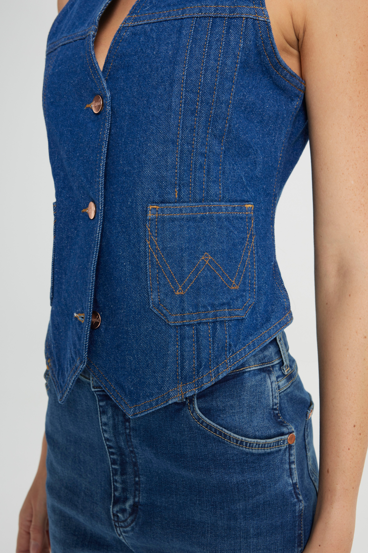 Wrangler Slim Fit Dar Kesim %100 Pamuk Lacivert Jean Denim Yelek görsel 8