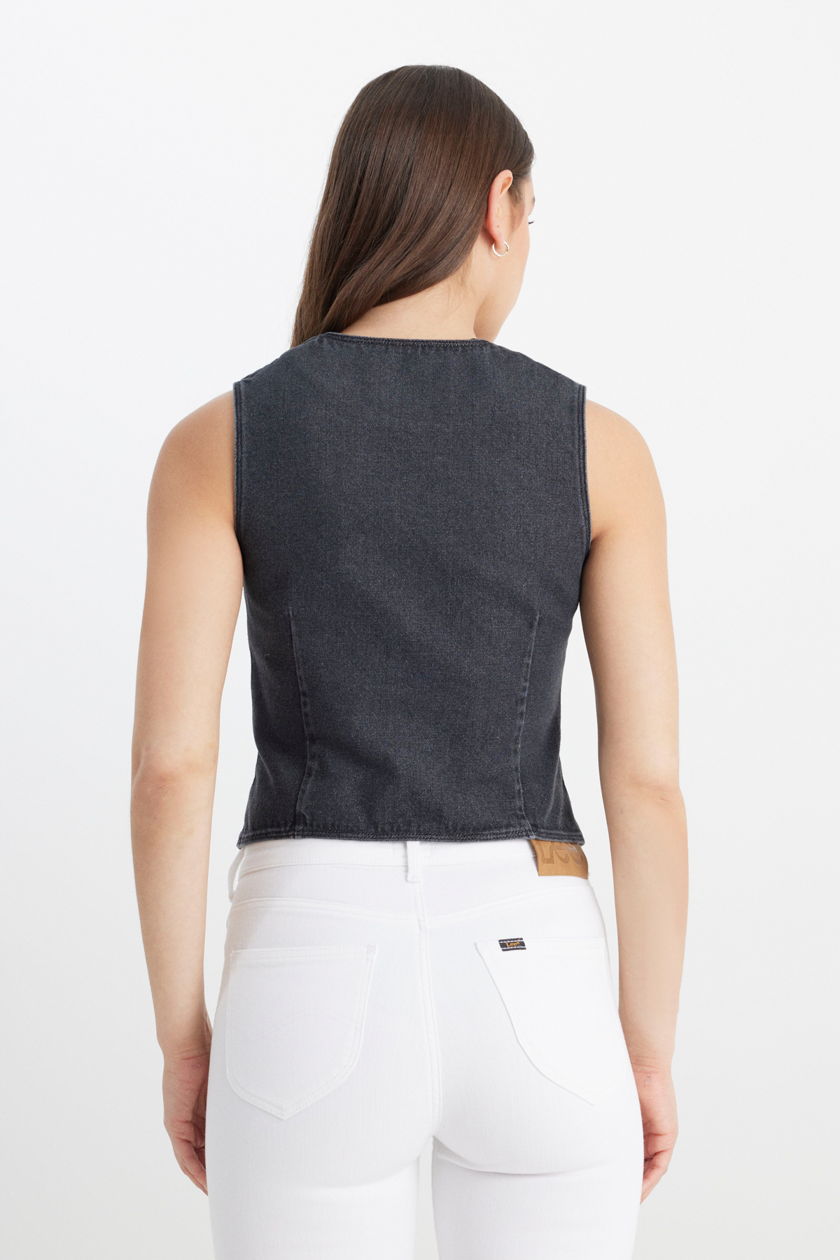 Lee Regular Fit V Yaka %100 Pamuk Antrasit Jean Yelek görsel 5