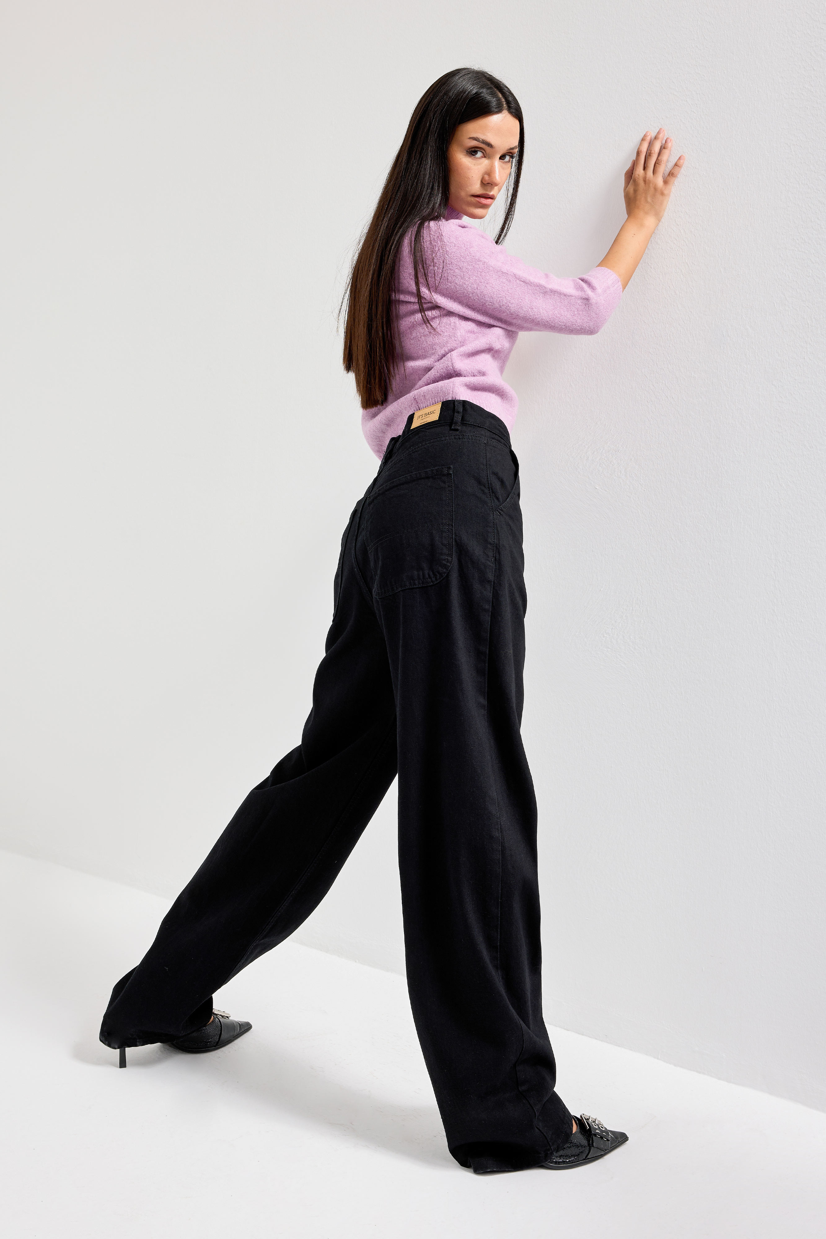 It's Basic Kadın Siyah Black Od Renk Juniper Skater Fit Bol Kesim Denim Pantolon görsel 6