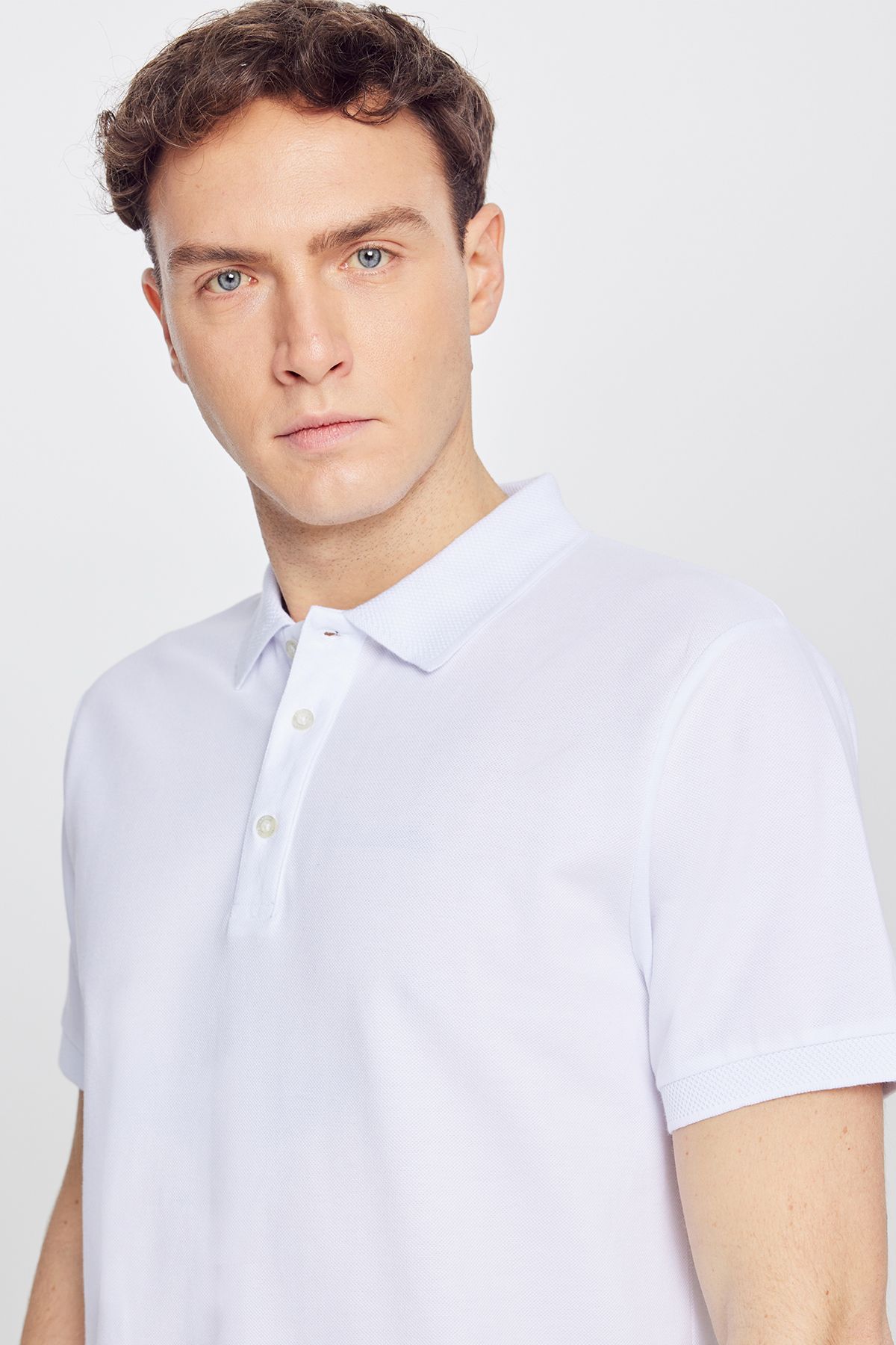 AC&Co / Altınyıldız Classics Erkek Beyaz Slim Fit Dar Kesim Polo Yaka %100 Pamuk Kısa Kollu Tişört görsel 6