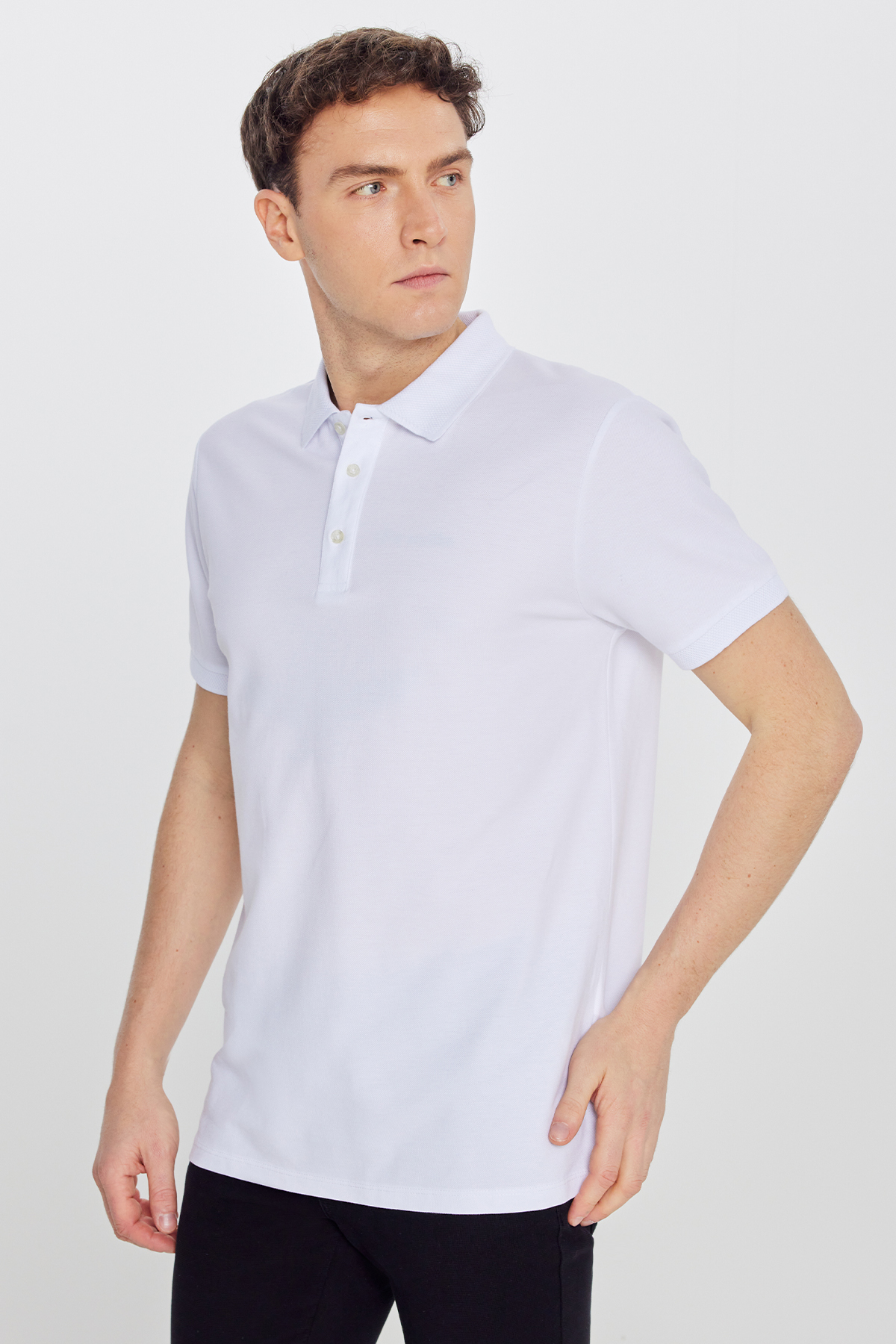 AC&Co / Altınyıldız Classics Erkek Beyaz Slim Fit Dar Kesim Polo Yaka %100 Pamuk Kısa Kollu Tişört görsel 7